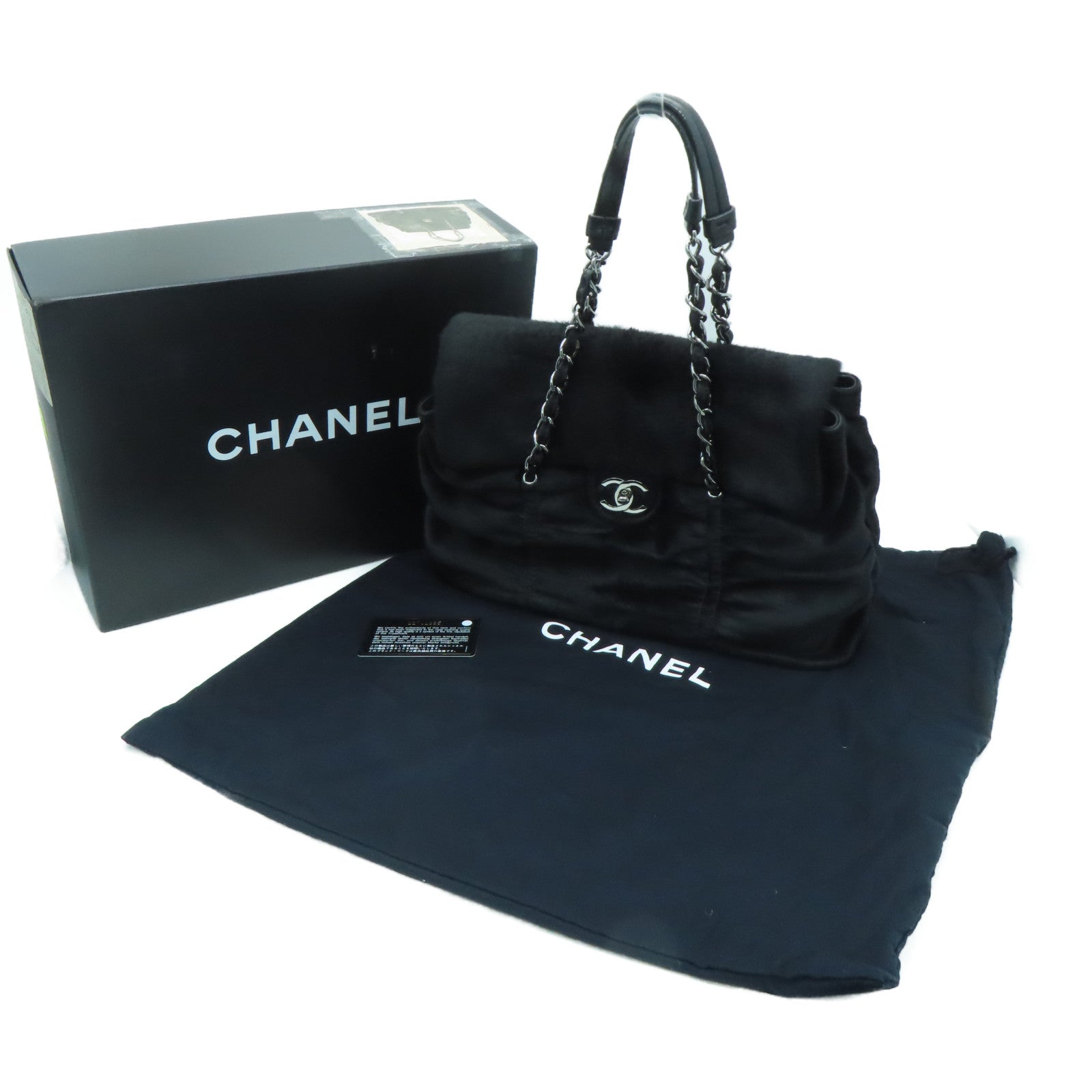 CHANEL 【激减优惠】马毛Chain Shoulder银扣链带肩背袋黑色