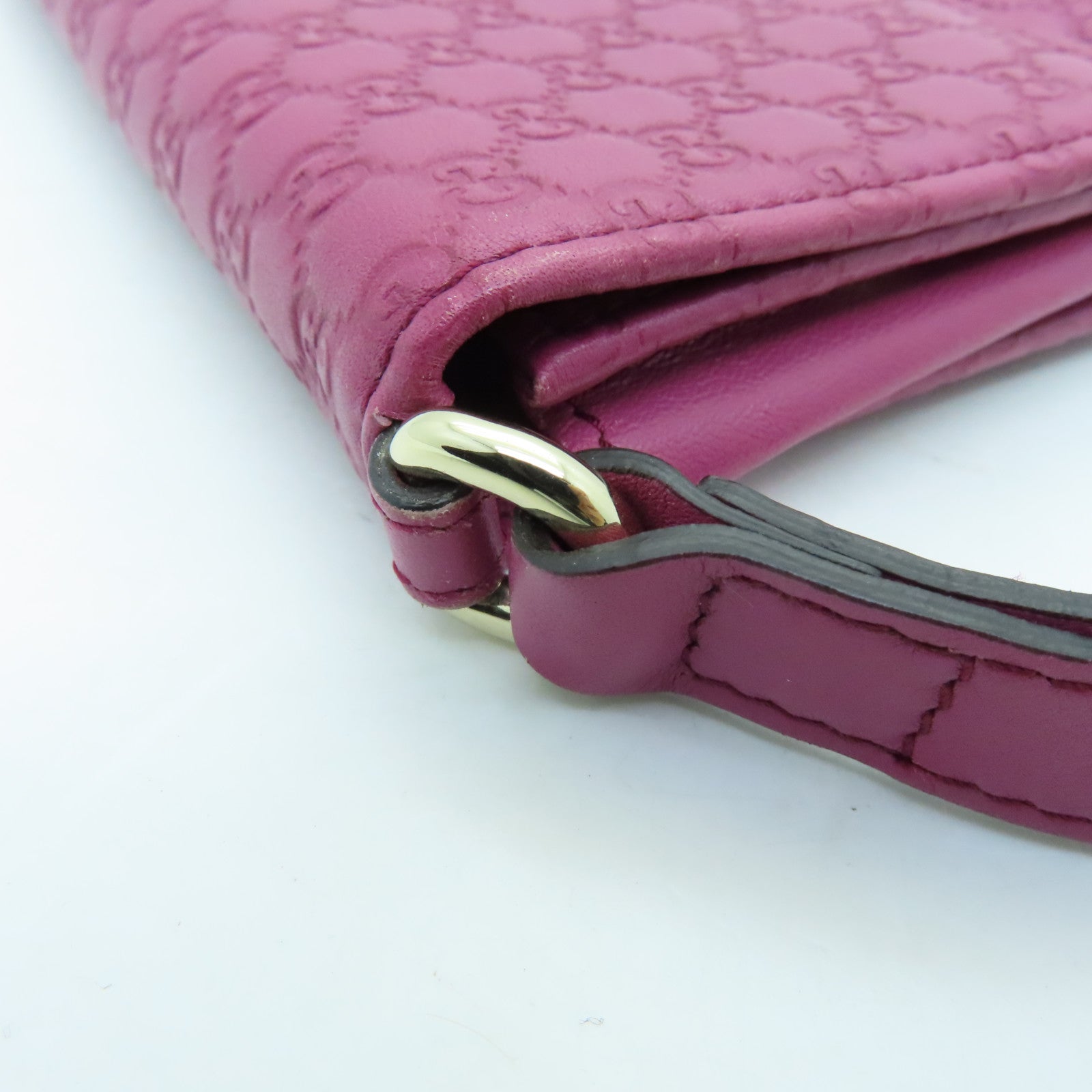 GUCCI Cowhide Leather Pouch With Handle Silver Buckle Clutch Pink