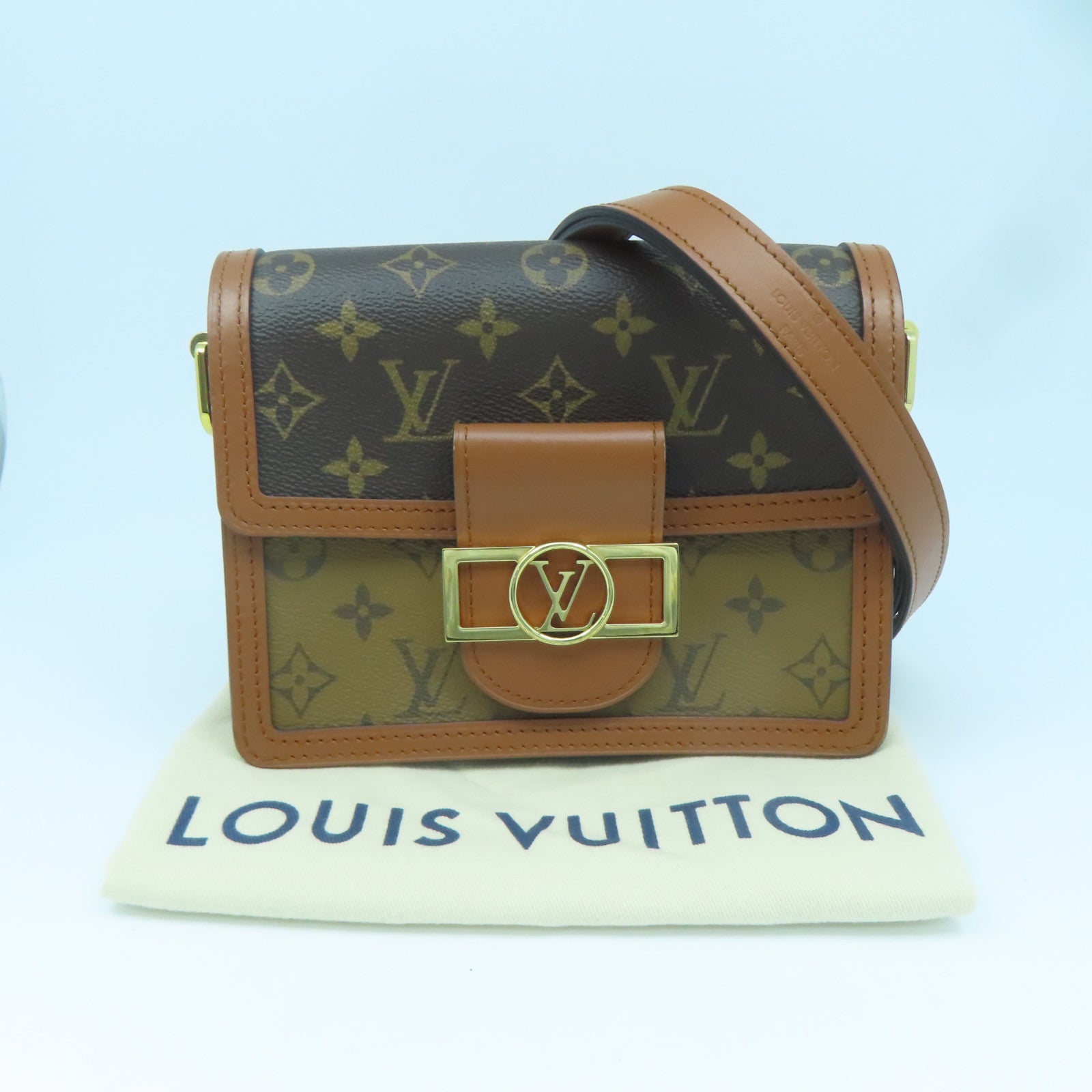 LOUIS VUITTON Monogram Mini Pauphine Gold Buckle Shoulder Bag Brown
