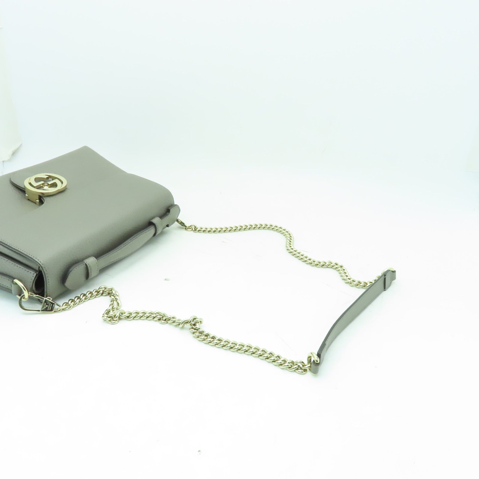 GUCCI 牛皮皮革Shoulder Bag銀扣鏈帶肩背袋灰色