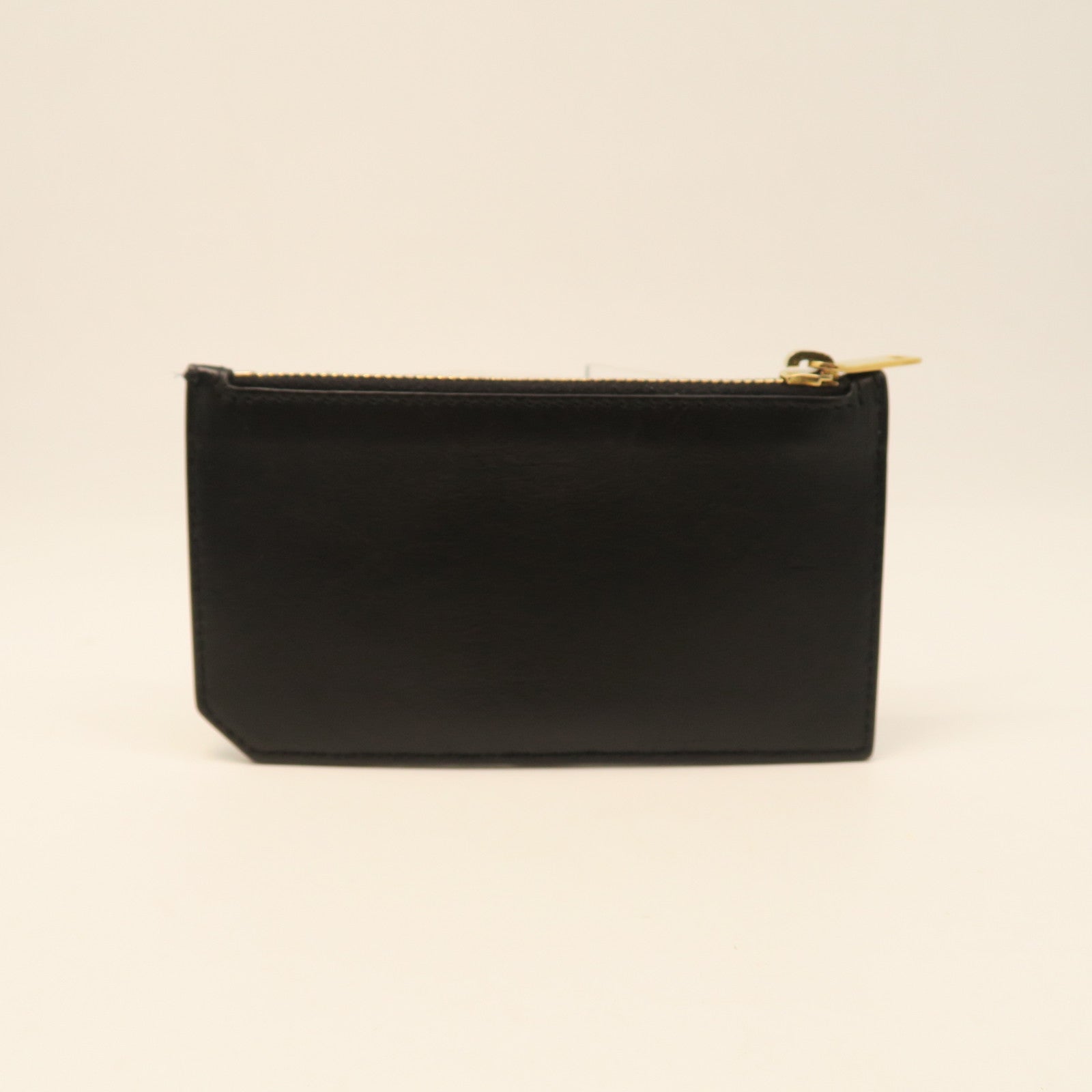 SAINT LAURENT Calf Leather Card Case Gold Buckle Black