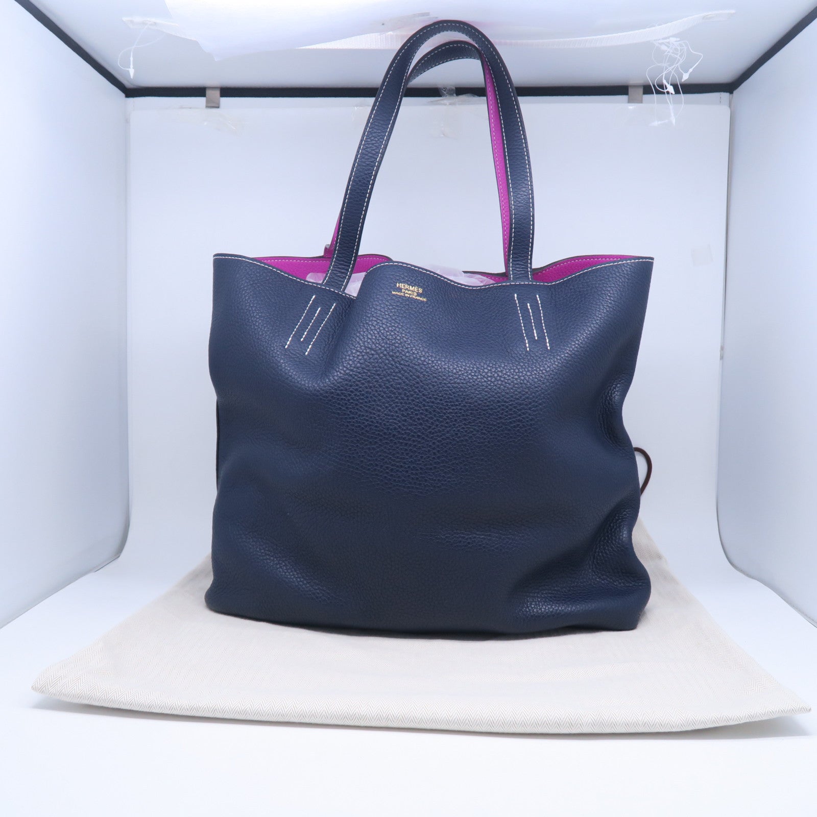 HERMES Taurillon Clemence皮革Double Sens手挽袋藍色/紫色