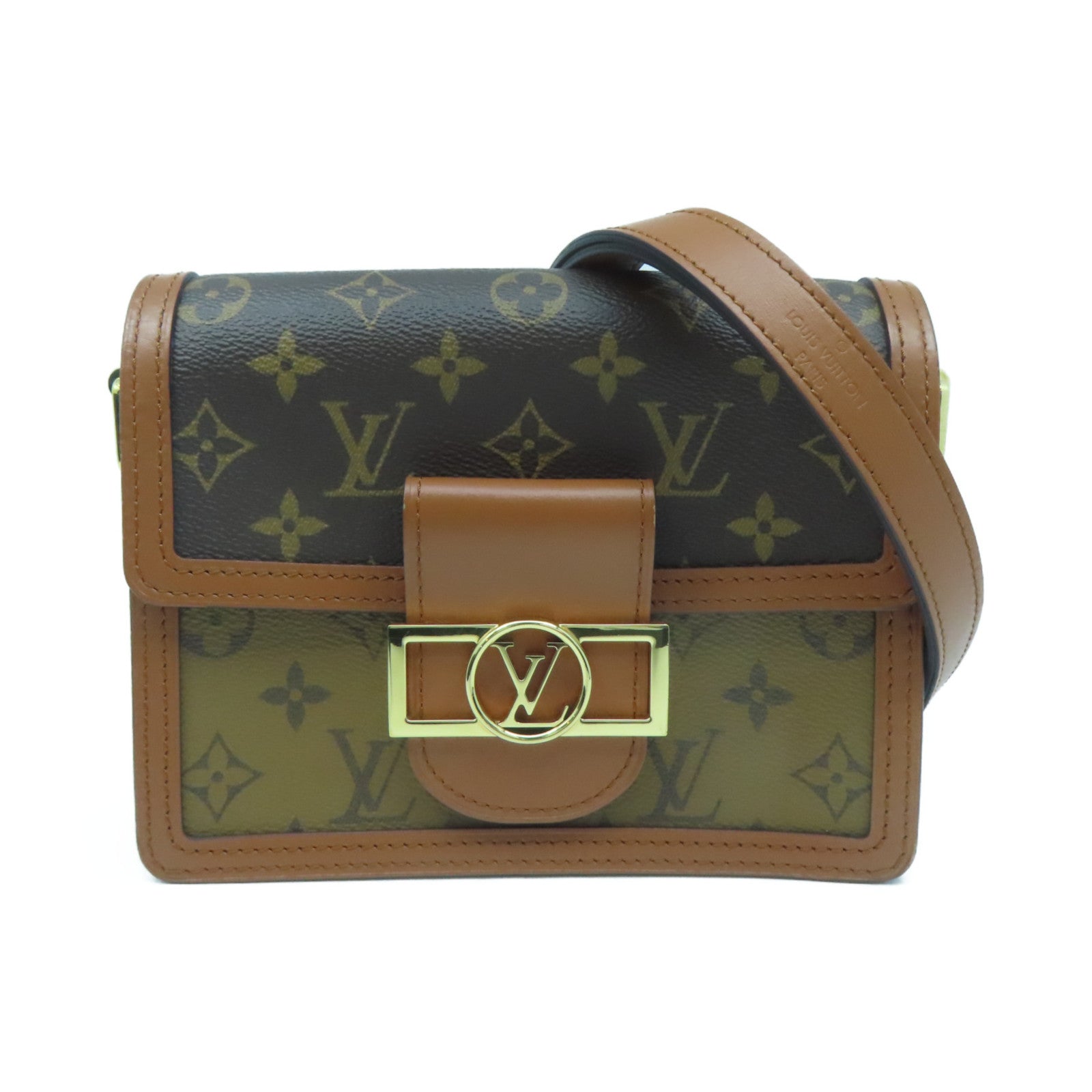 LOUIS VUITTON Monogram Mini Pauphine Gold Buckle Shoulder Bag Brown