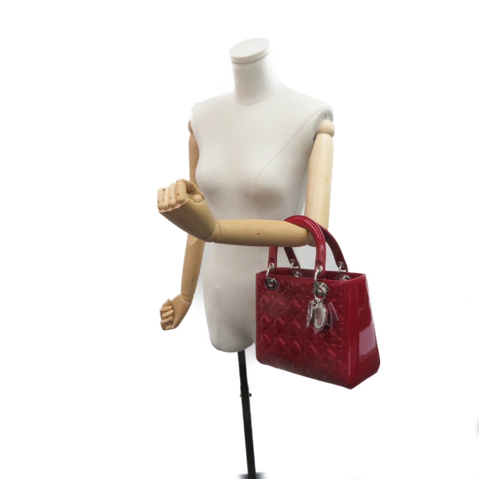 Dior 【激減優惠】漆皮皮革Lady Dior 2Way Shoulder Bag手挽肩背兩用袋酒紅色
