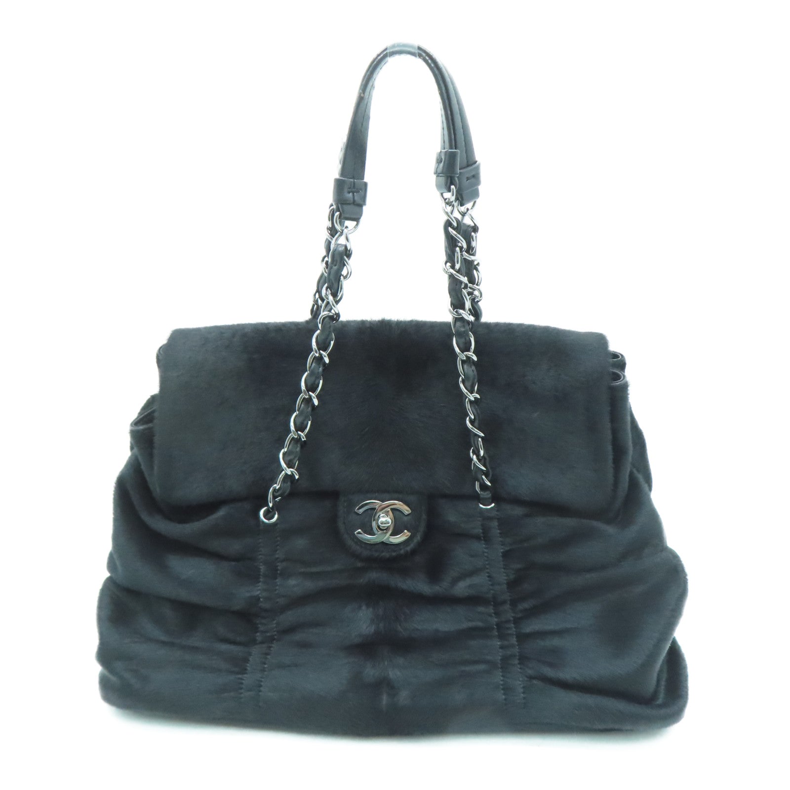 CHANEL 【激减优惠】马毛Chain Shoulder银扣链带肩背袋黑色