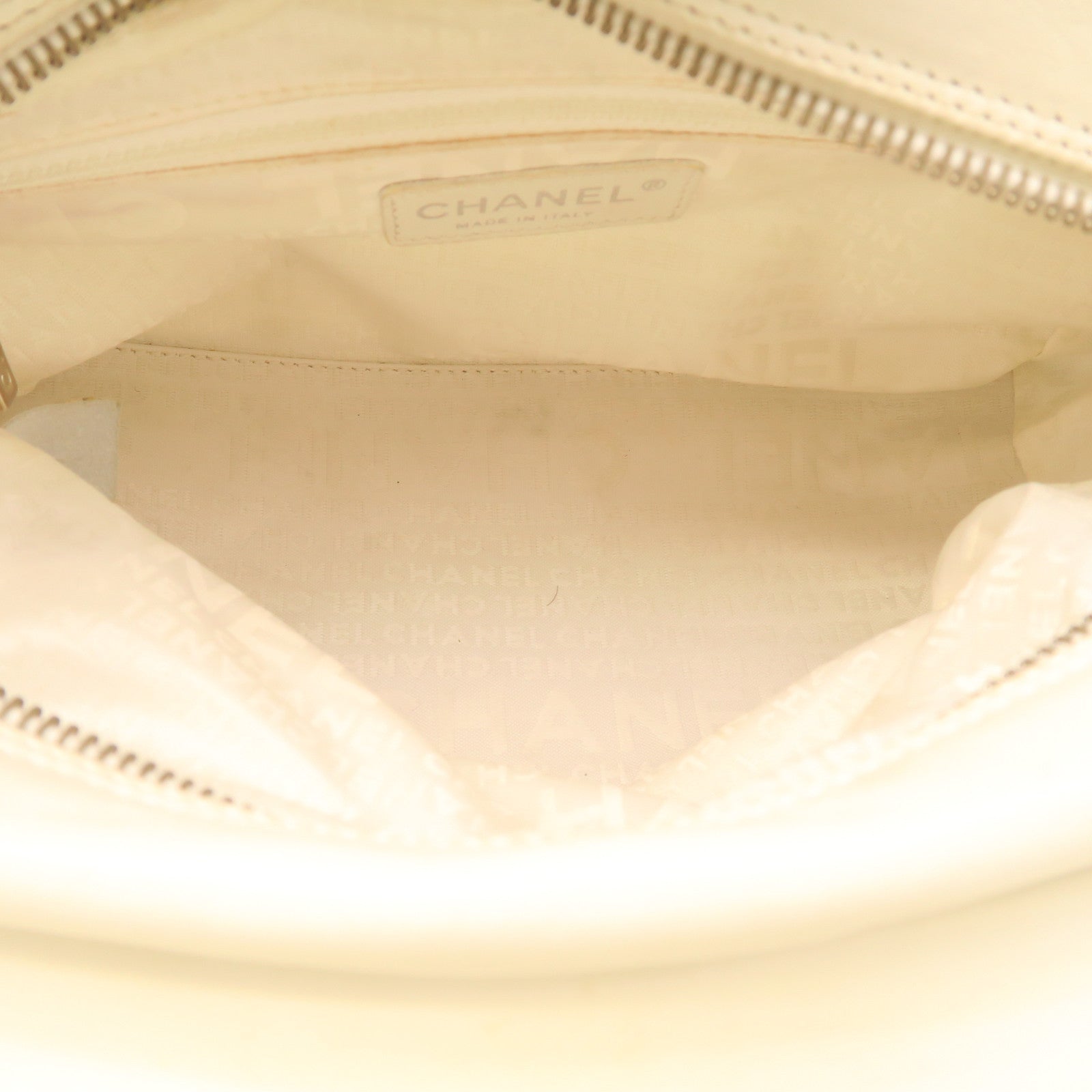 CHANEL cowhide leather Hand Bag silver buckle hand bag white