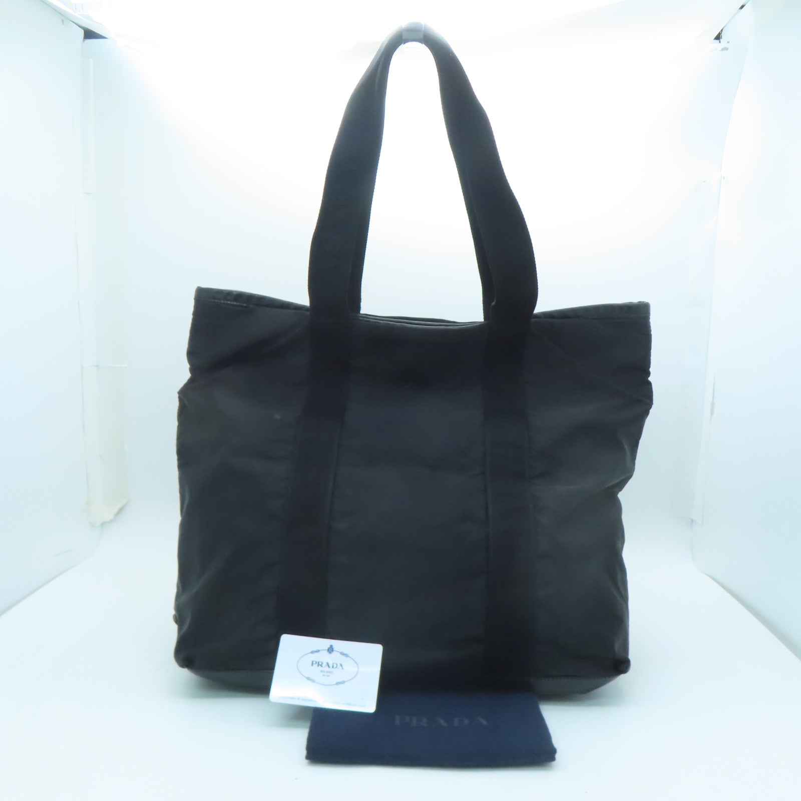 PRADA Nylon Tote Bag Silver Buckle Hand Bag Black