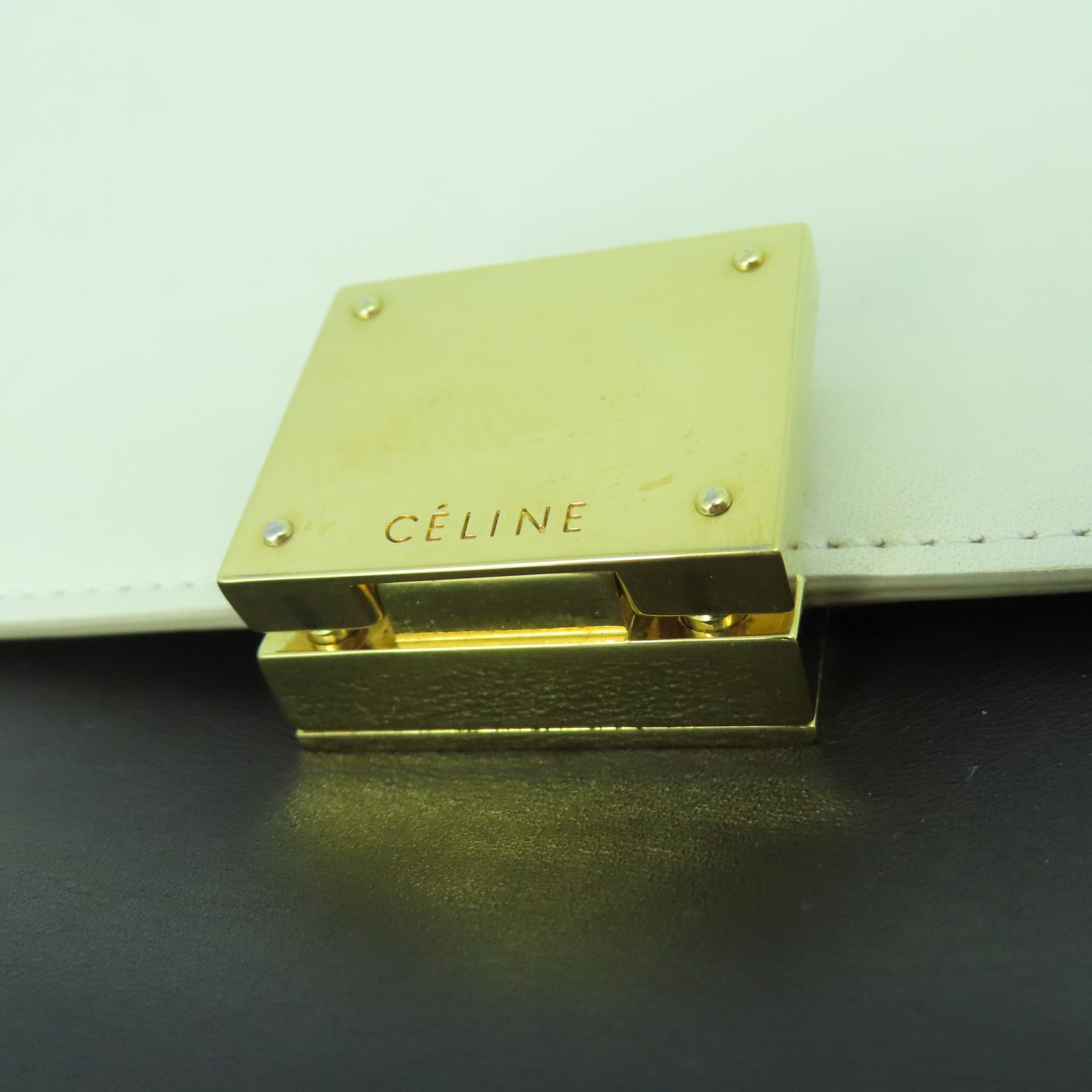 CELINE 【激減優惠】牛皮皮革Trapeze金扣手挽肩背兩用袋棕色/白色/黑色
