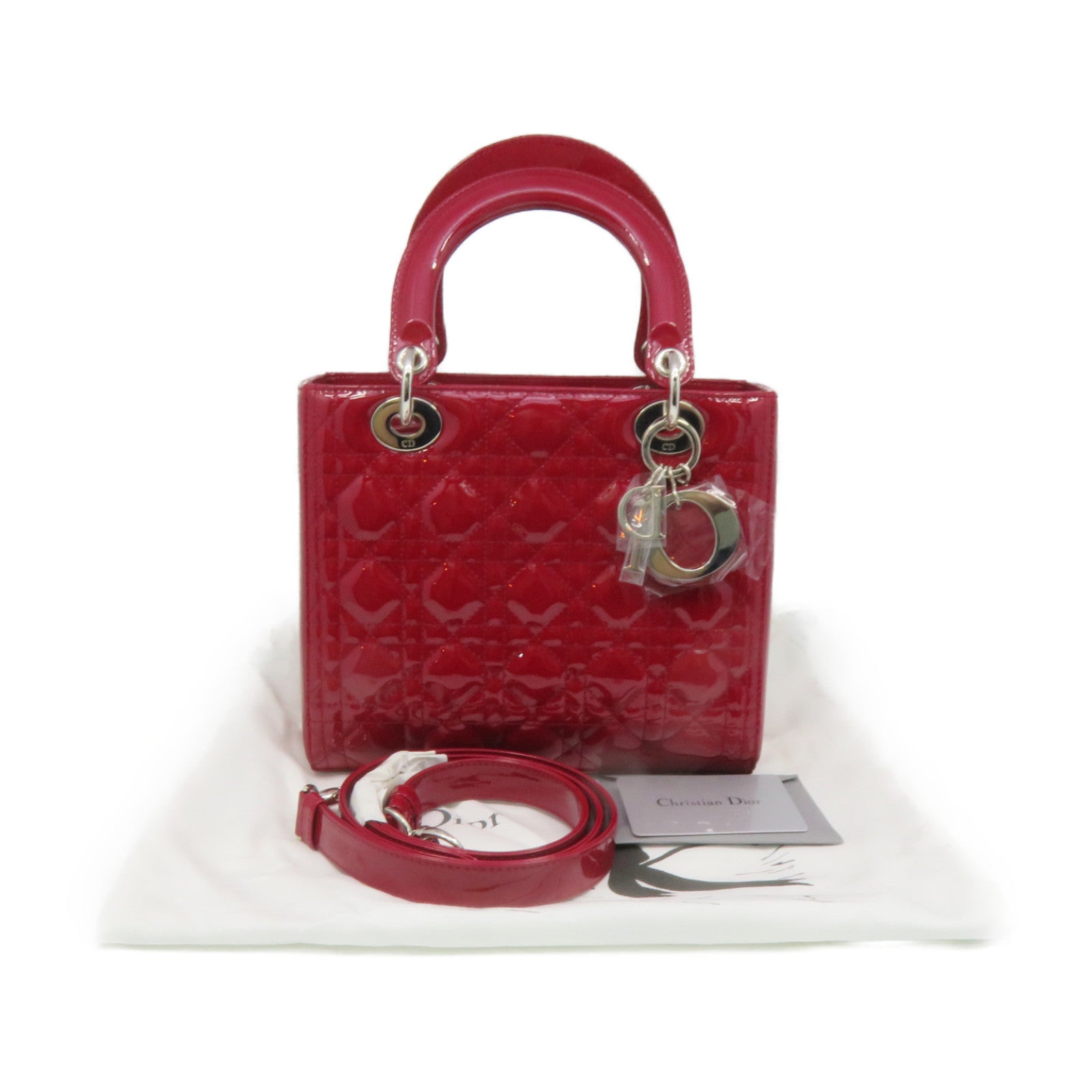 Dior 【激減優惠】漆皮皮革Lady Dior 2Way Shoulder Bag手挽肩背兩用袋酒紅色