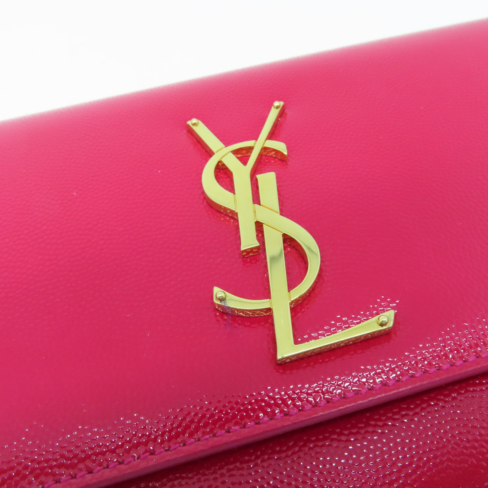 YVES SAINT LAURENT 漆皮皮革Clutch金扣手拿包粉紅色