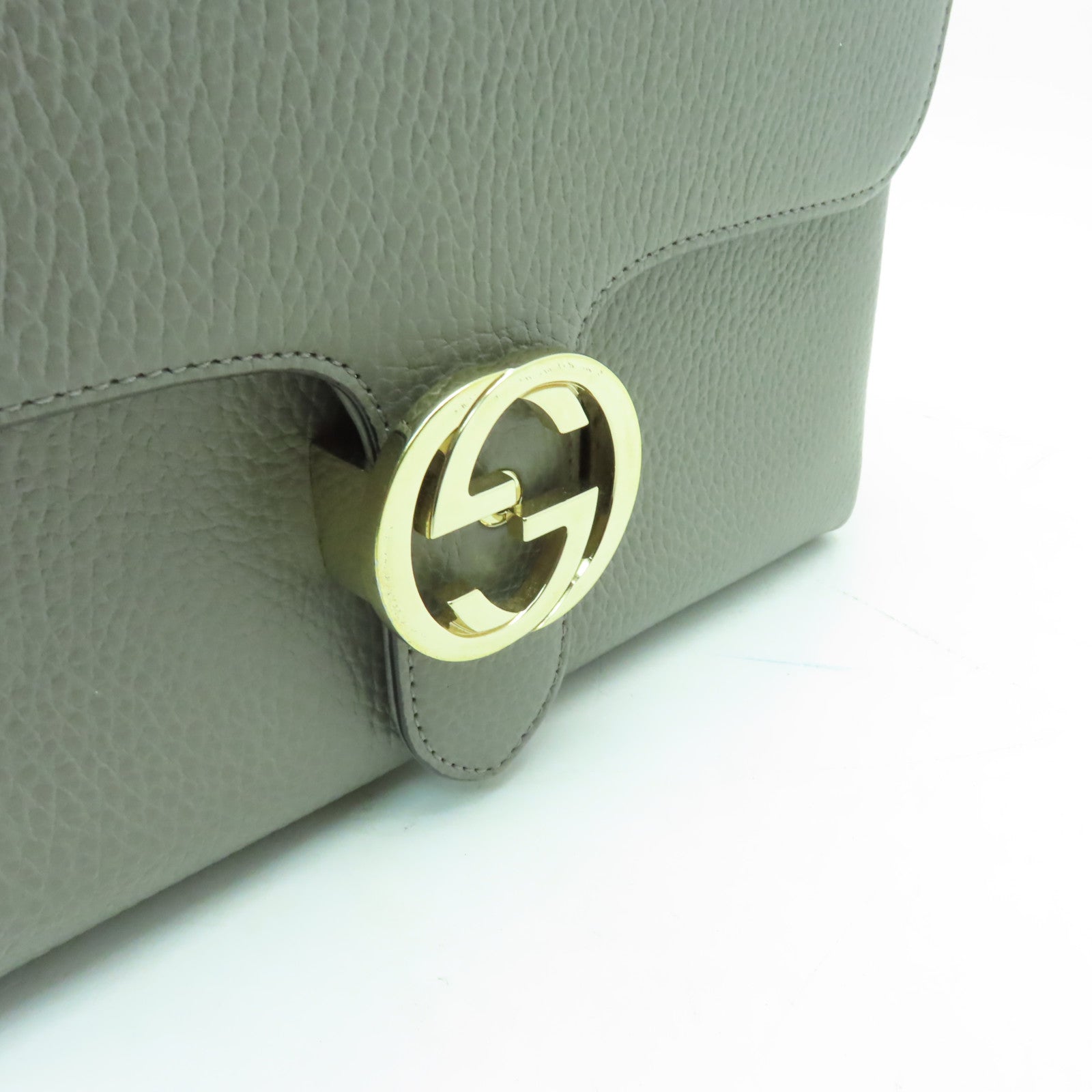 GUCCI 牛皮皮革Shoulder Bag銀扣鏈帶肩背袋灰色