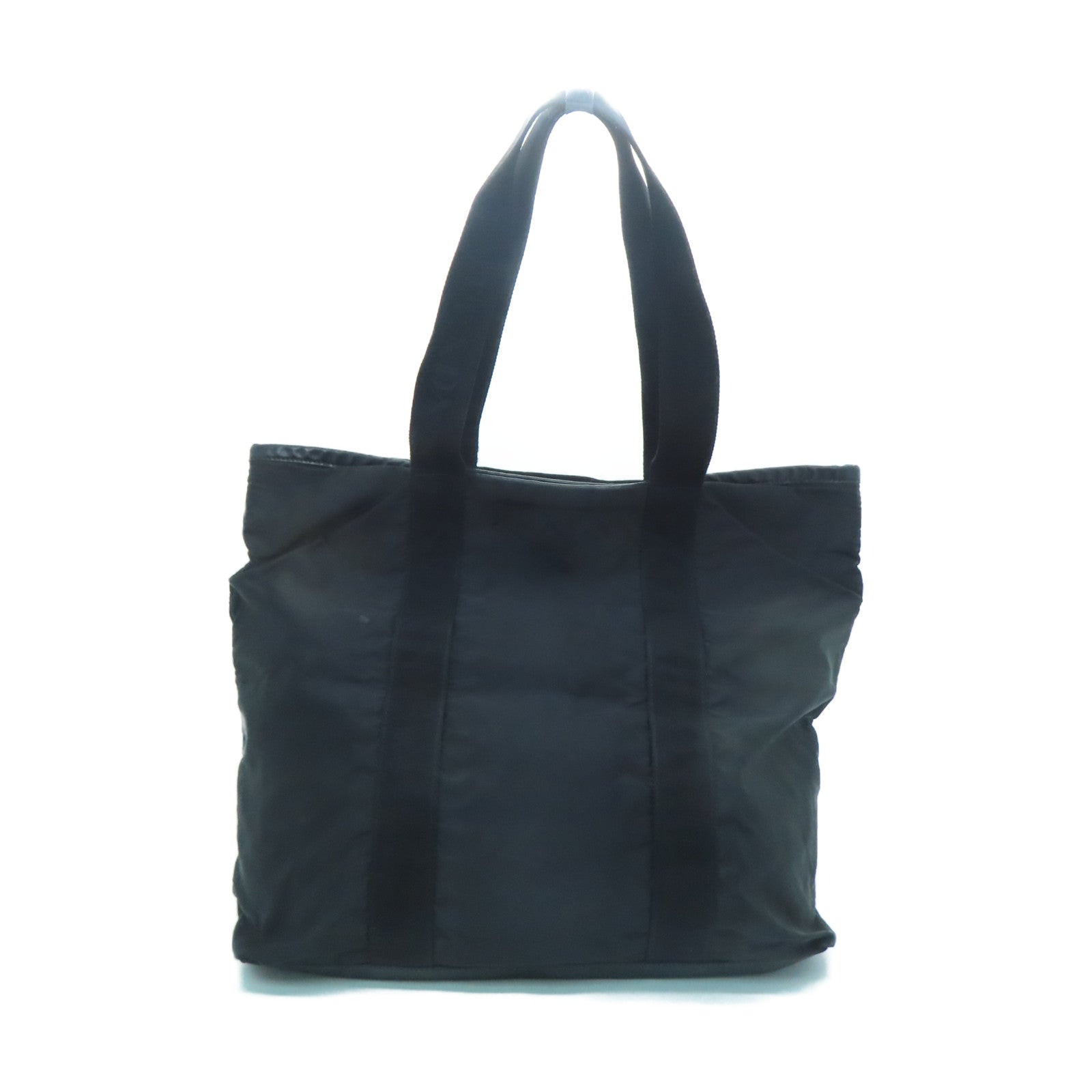 PRADA Nylon Tote Bag Silver Buckle Hand Bag Black