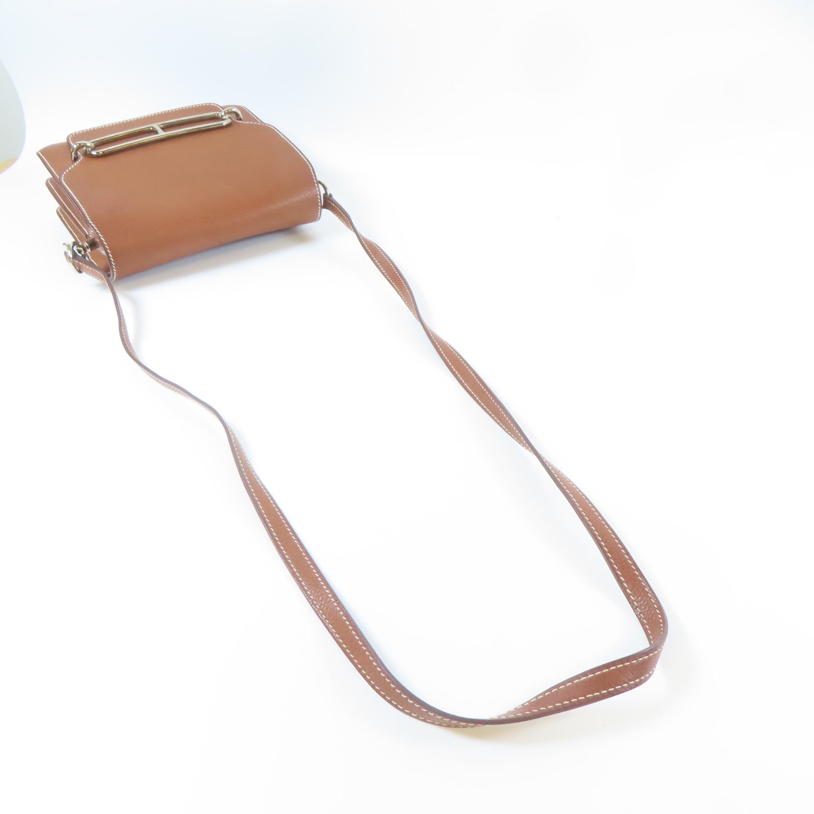 HERMES Evercolor皮革Mini Roulis銀扣肩背袋金色/經典駝色