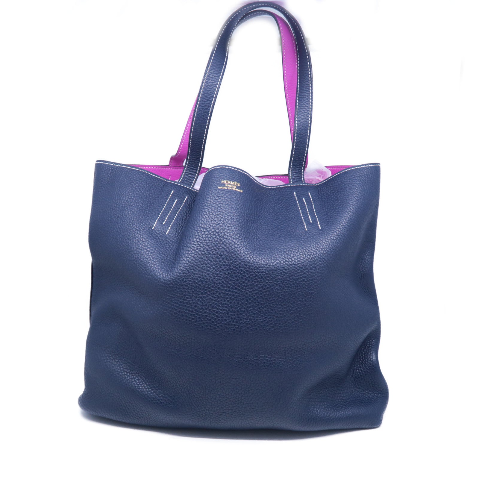 HERMES Taurillon Clemence皮革Double Sens手挽袋藍色/紫色