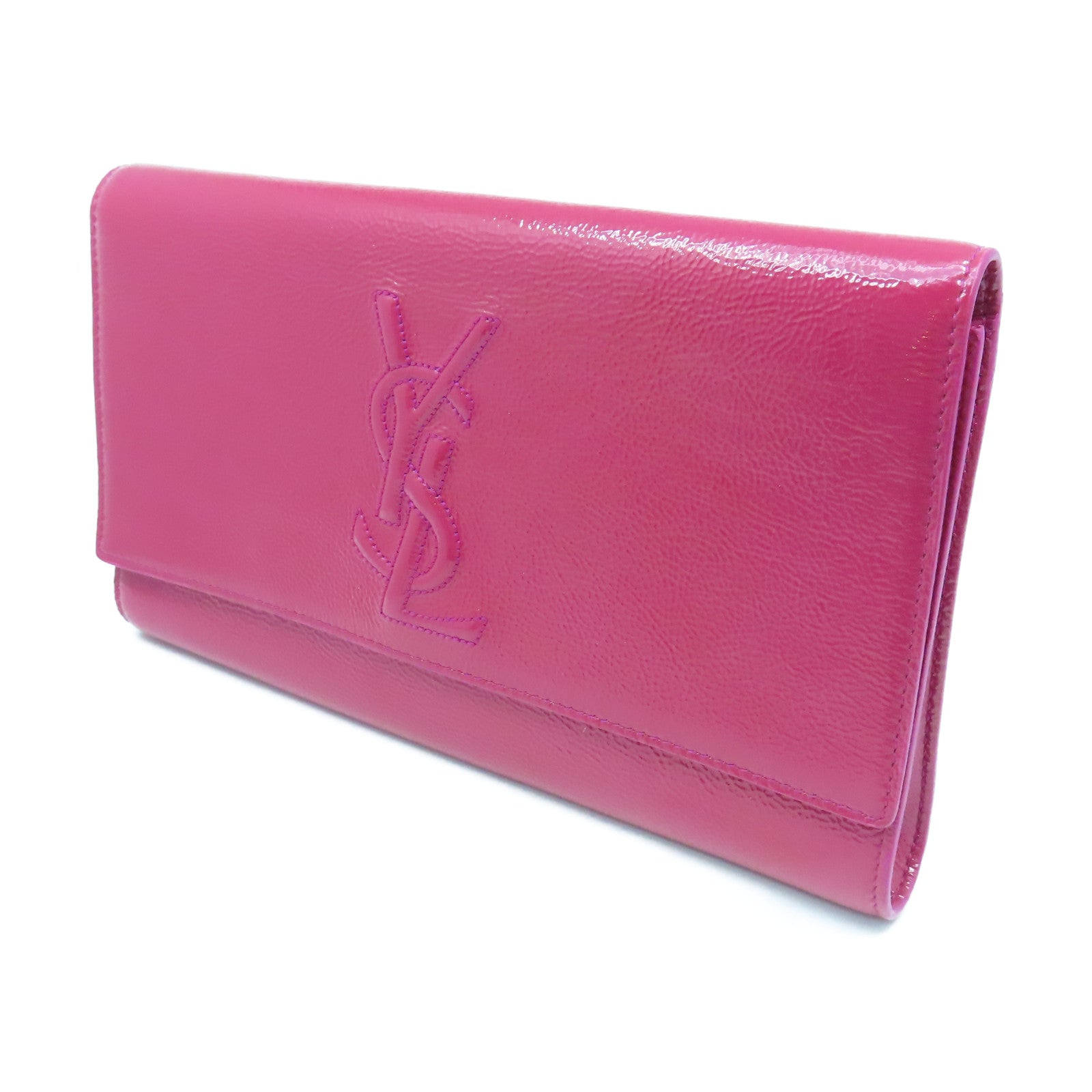YVES SAINT LAURENT 漆皮皮革Clutch金扣手拿包粉紅色