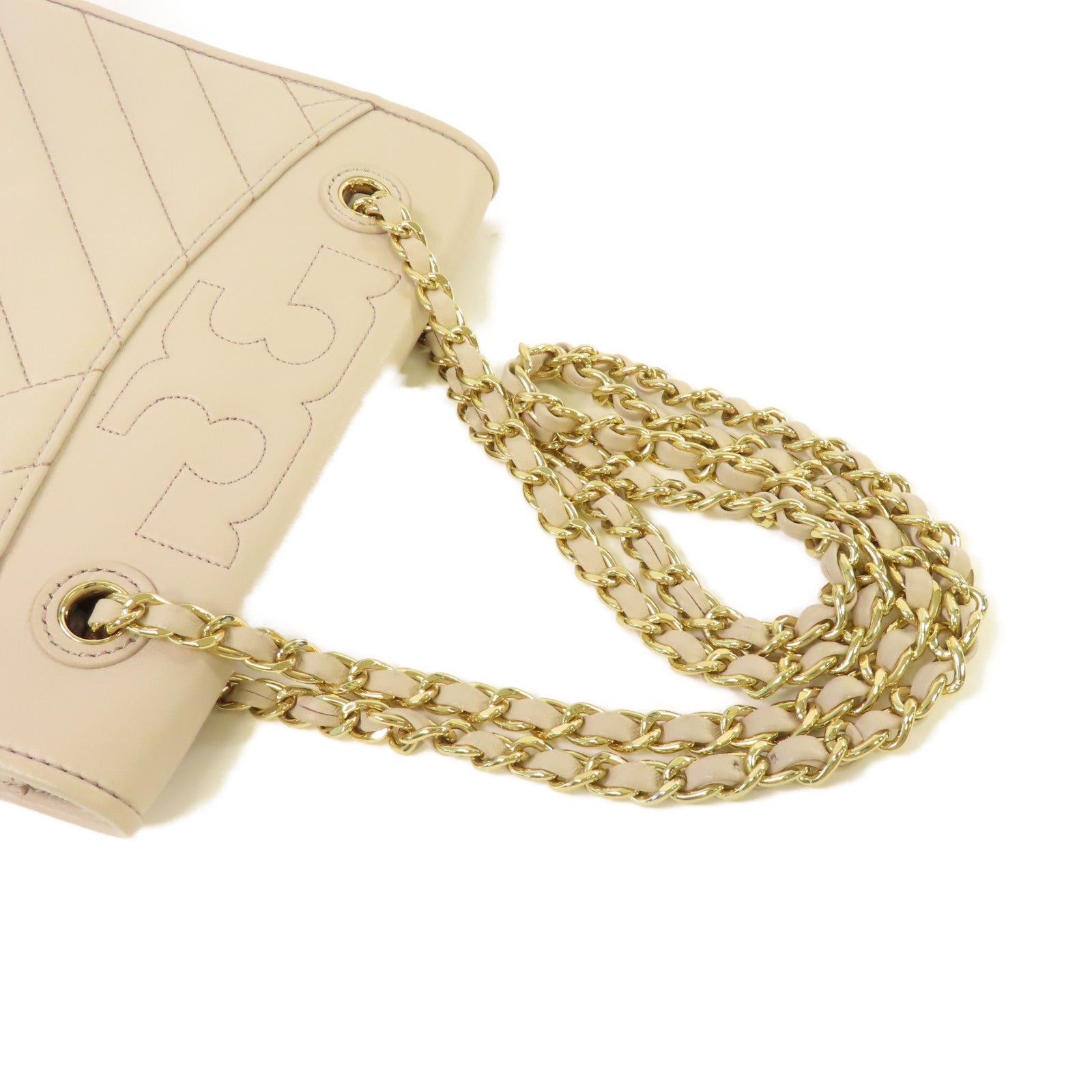Tory Burch 牛皮皮革Chain Shoulder Bag金扣鏈帶肩背袋杏色