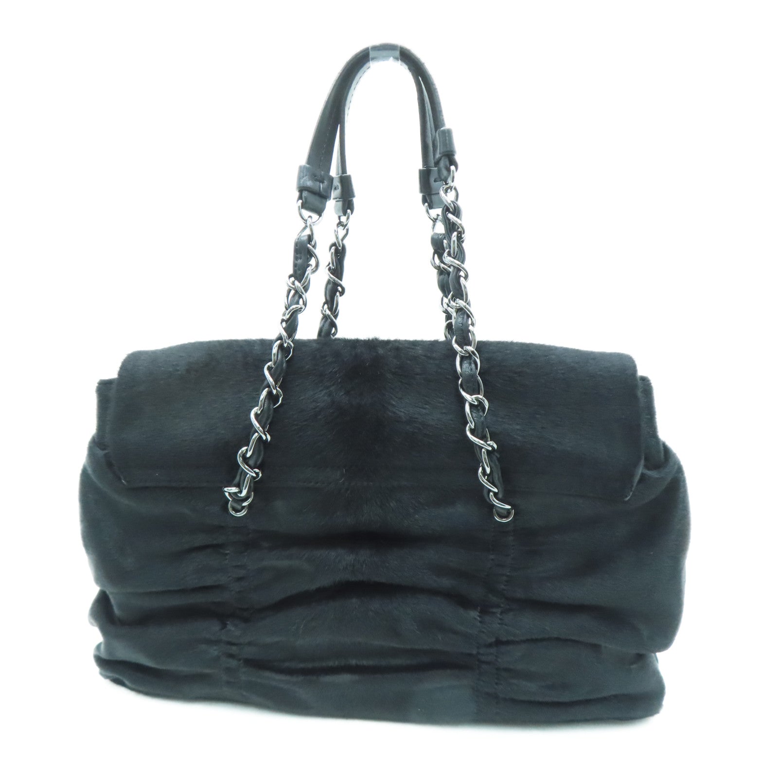 CHANEL 【激减优惠】马毛Chain Shoulder银扣链带肩背袋黑色