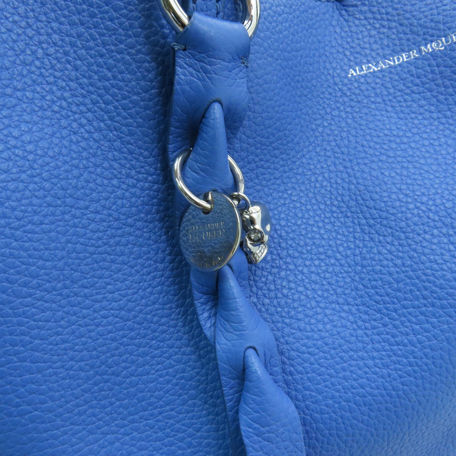 SELECTION Cowhide Leather Shoulder Bag Silver Buckle Blue