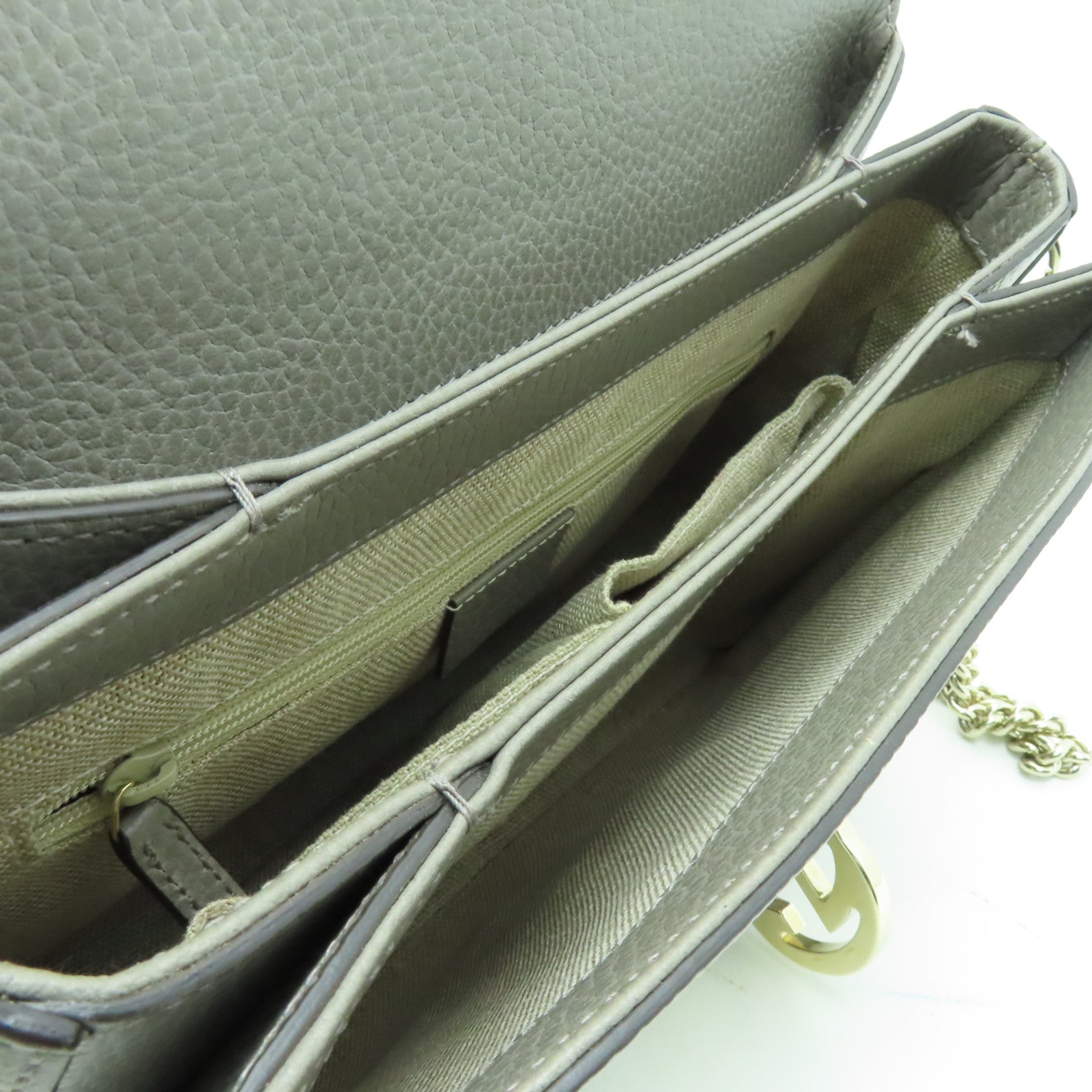 GUCCI 牛皮皮革Shoulder Bag銀扣鏈帶肩背袋灰色