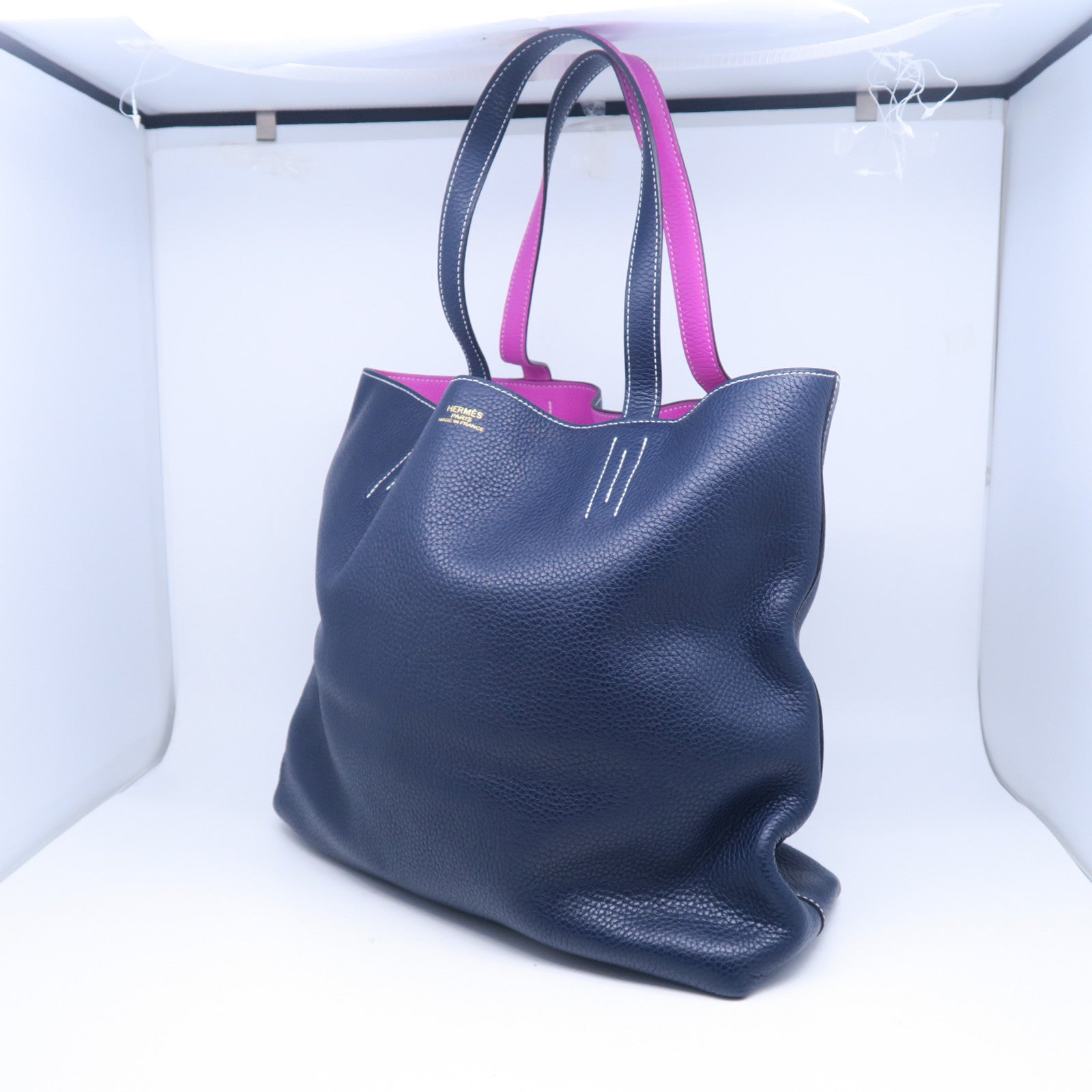HERMES Taurillon Clemence皮革Double Sens手挽袋藍色/紫色