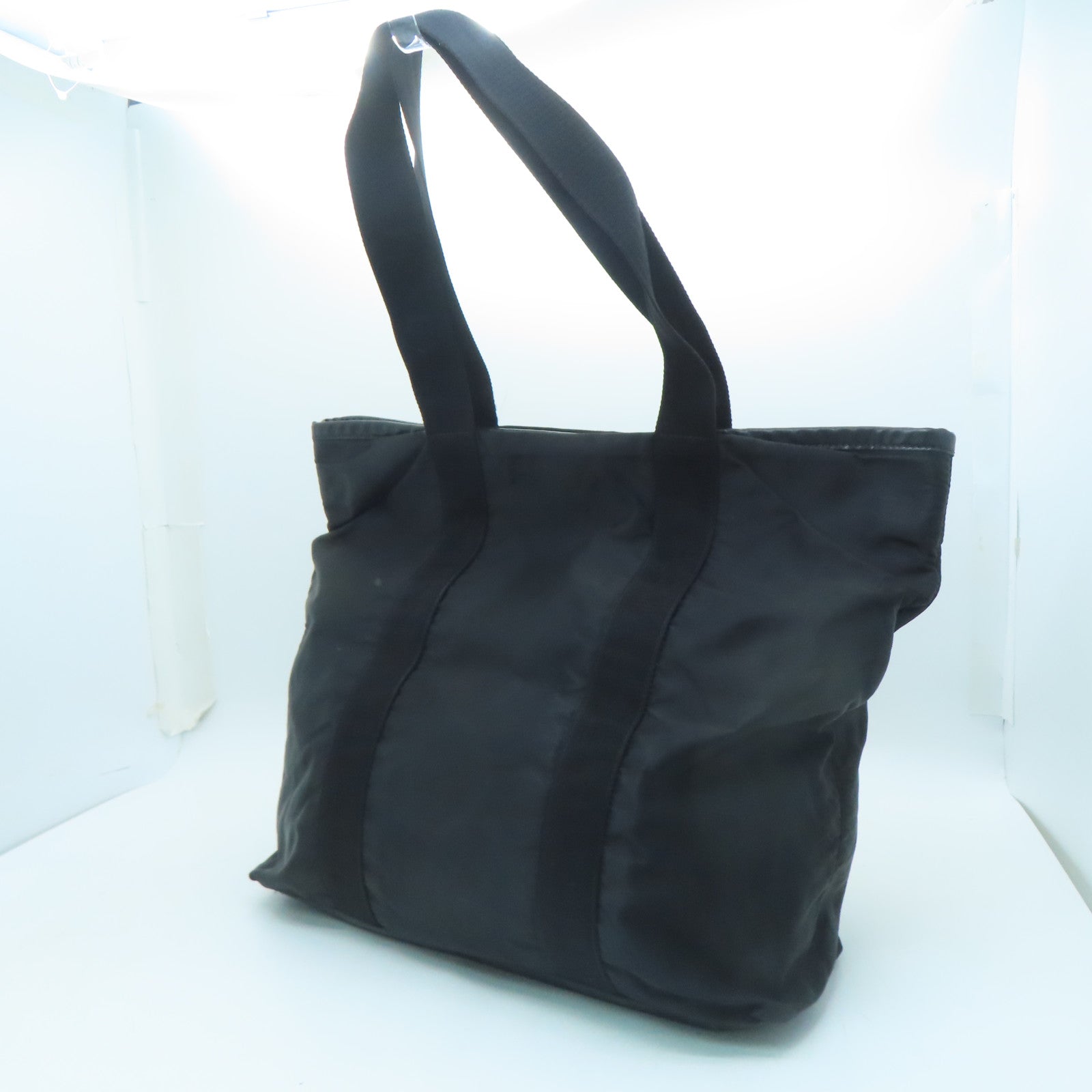 PRADA Nylon Tote Bag Silver Buckle Hand Bag Black