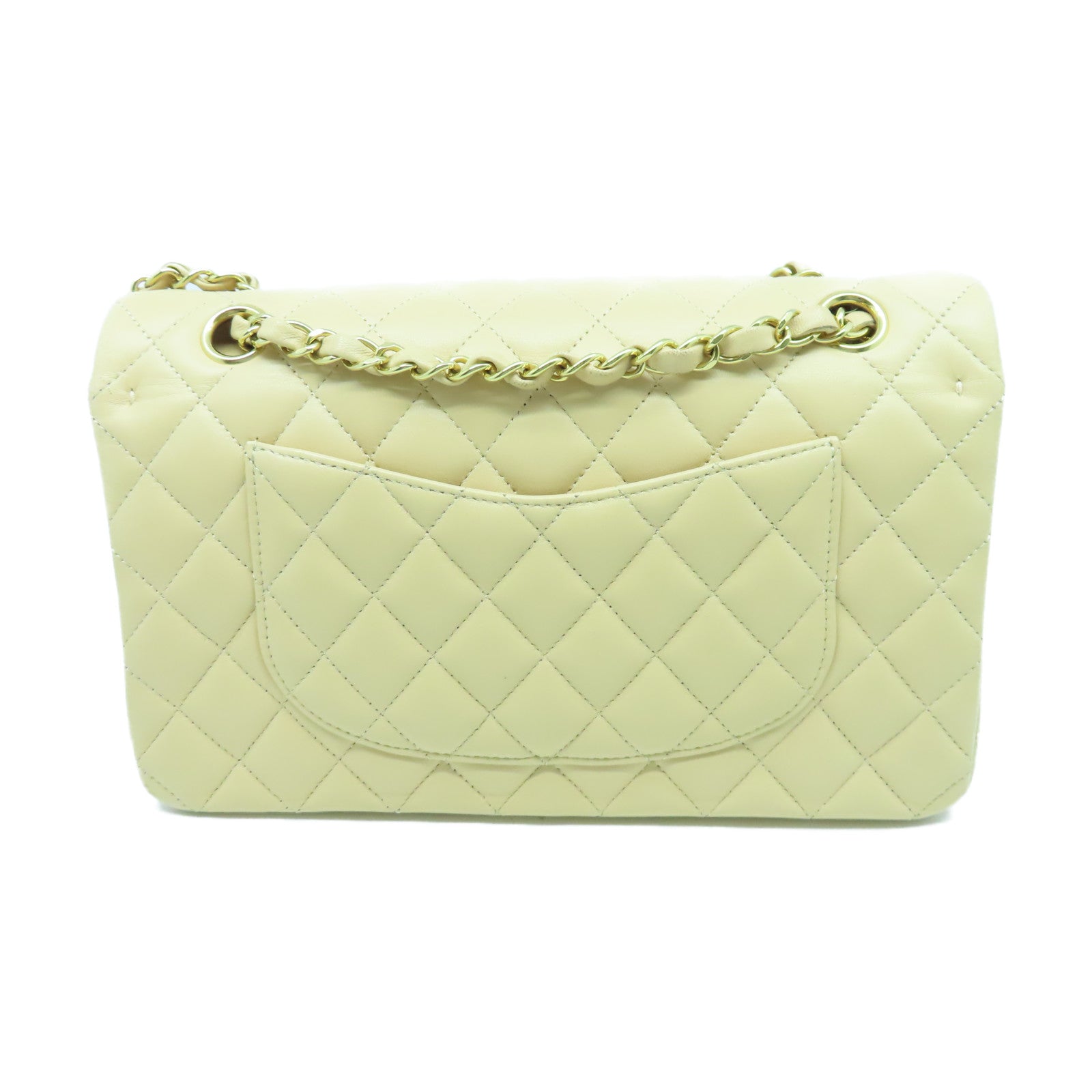 CHANEL 菱格羊皮皮革Classic 25cm金扣鏈帶肩背袋米色