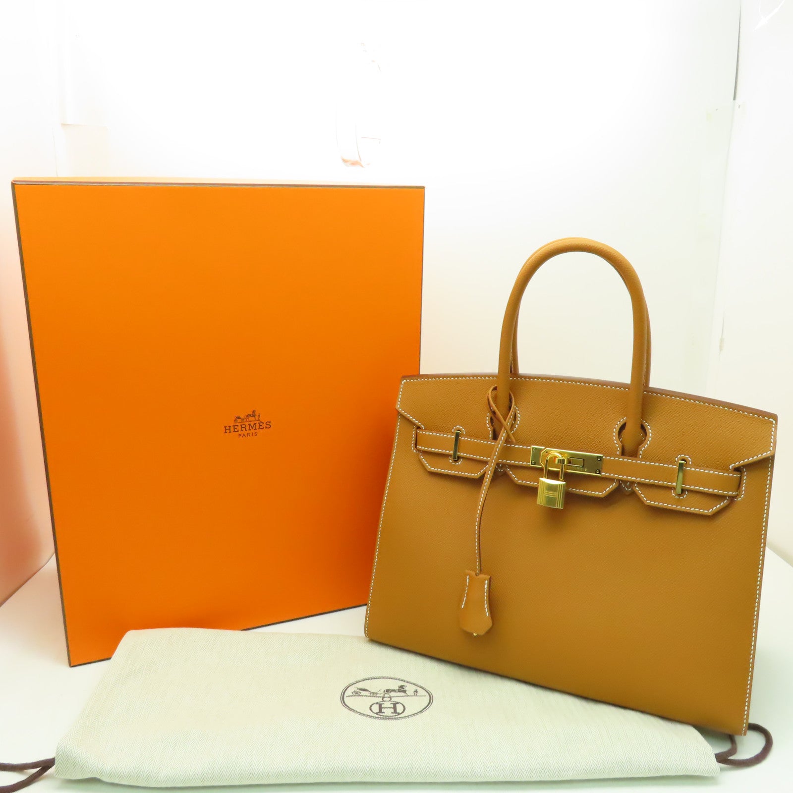 HERMES Veau Epsom皮革Birkin 30金扣手挽袋金色經典駝色