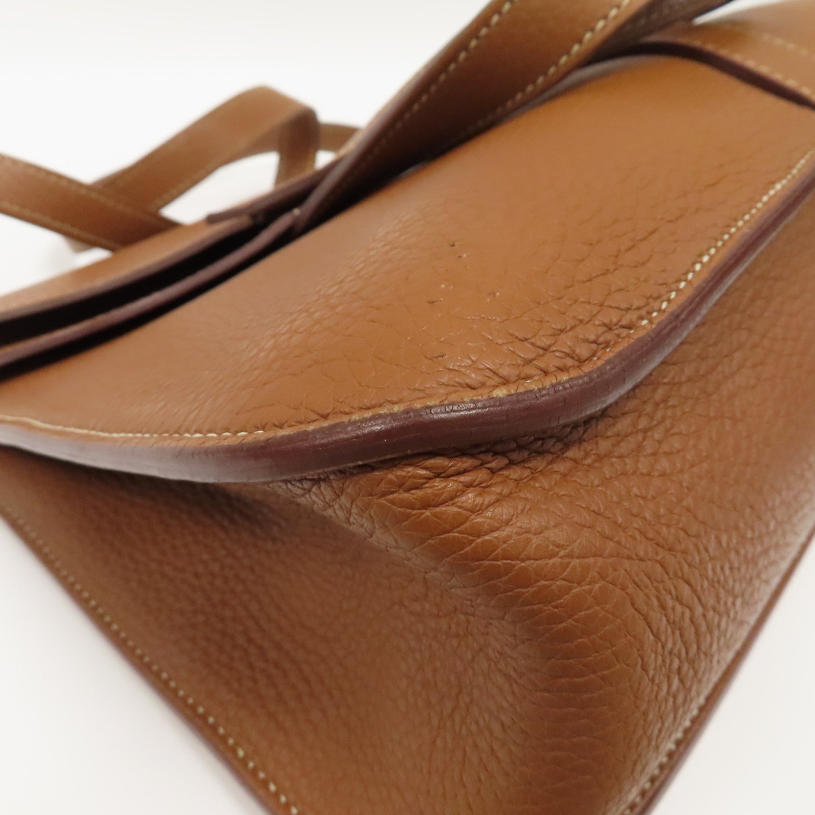 HERMES Clemence皮革Halzan 31銀扣手挽肩背兩用袋經典駝色