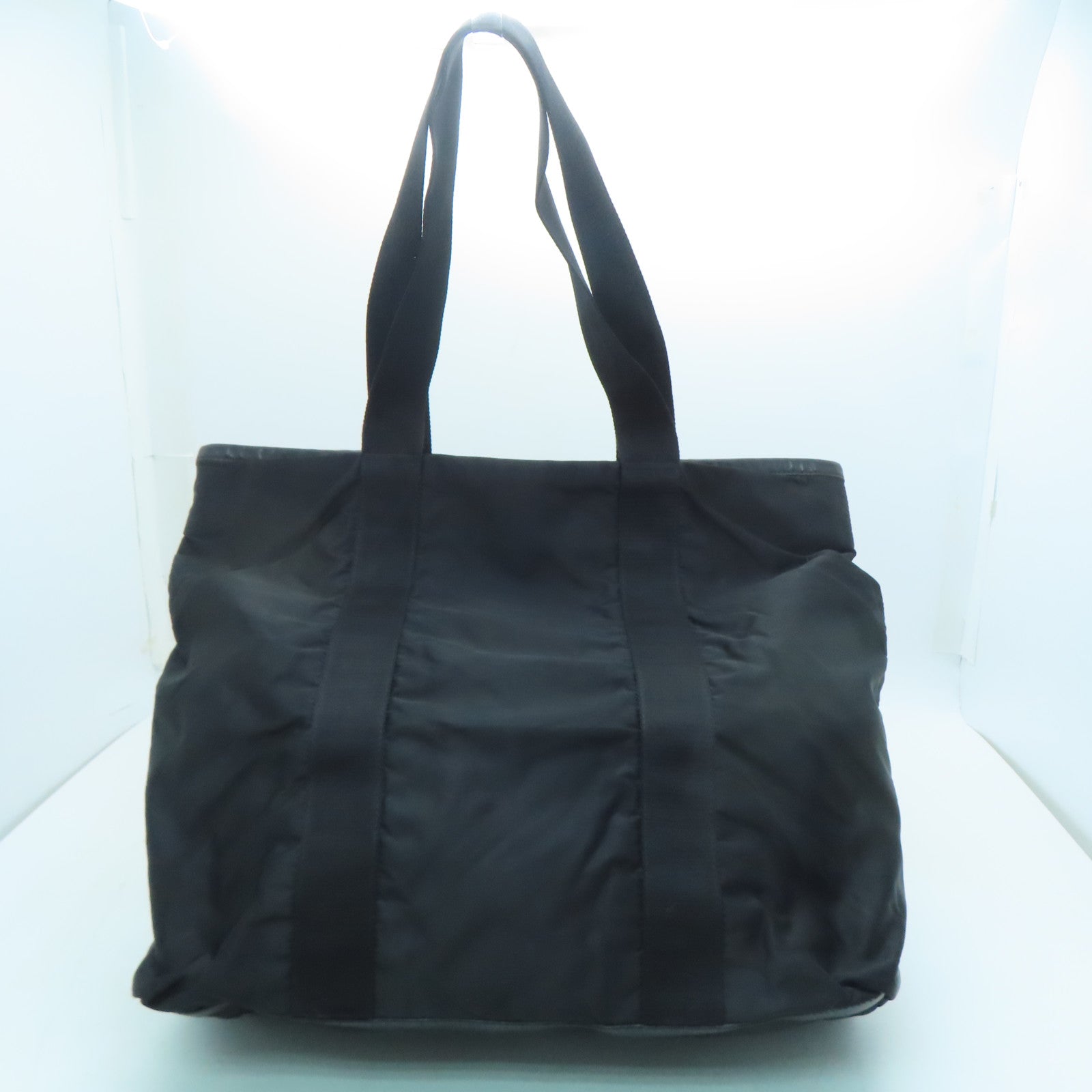 PRADA Nylon Tote Bag Silver Buckle Hand Bag Black