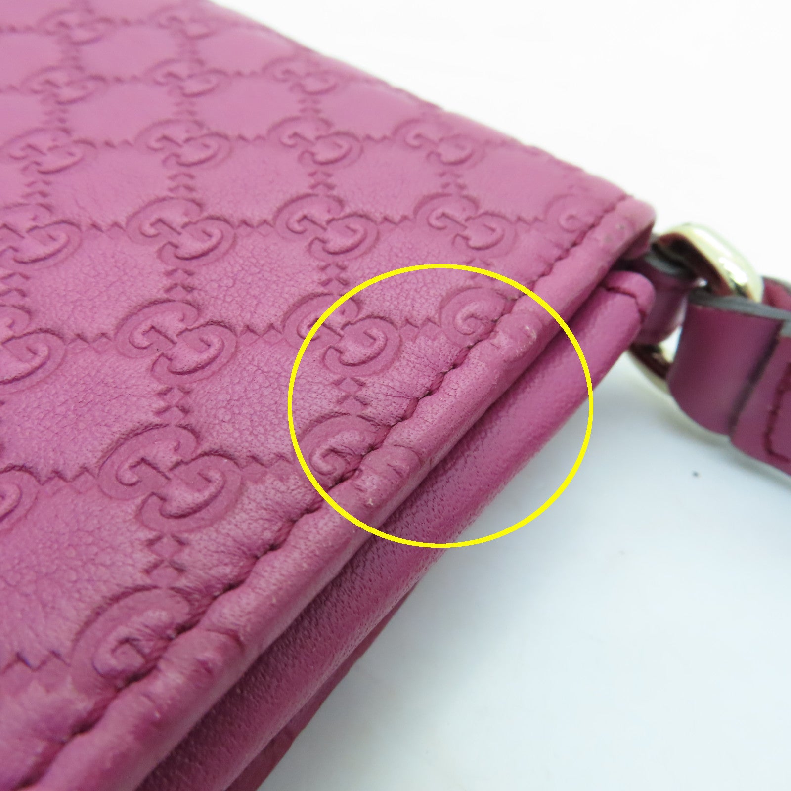 GUCCI Cowhide Leather Pouch With Handle Silver Buckle Clutch Pink
