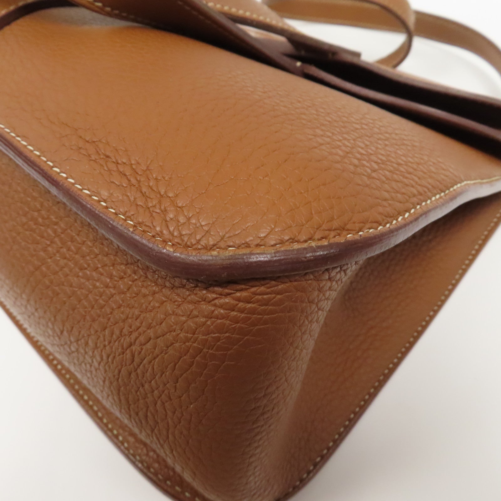 HERMES Clemence皮革Halzan 31銀扣手挽肩背兩用袋經典駝色