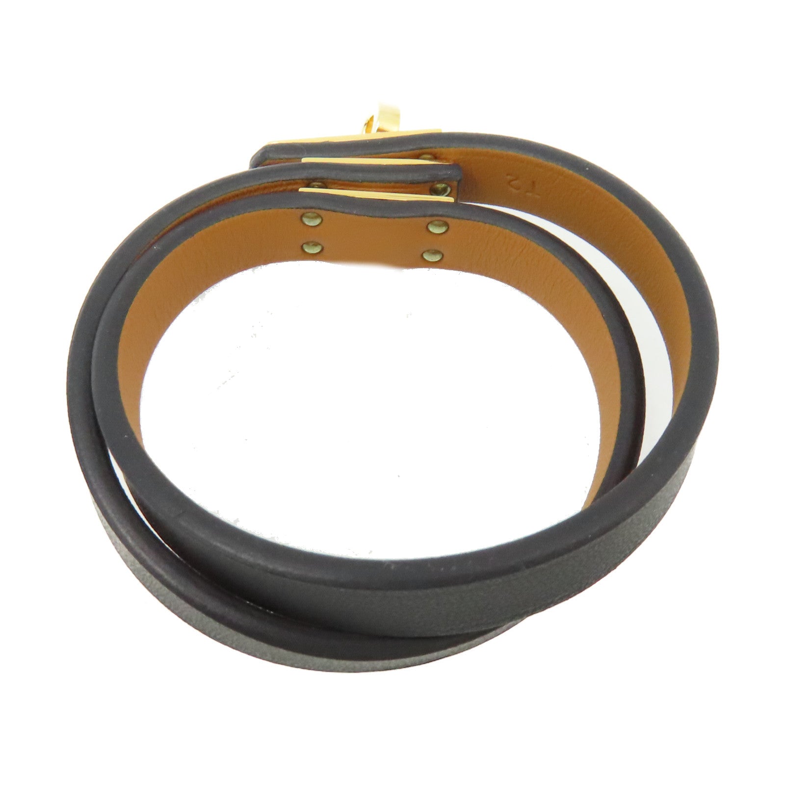 HERMES Swift皮革Mini Kelly Double Tour Bracelet金扣手鏈金色/大象灰色
