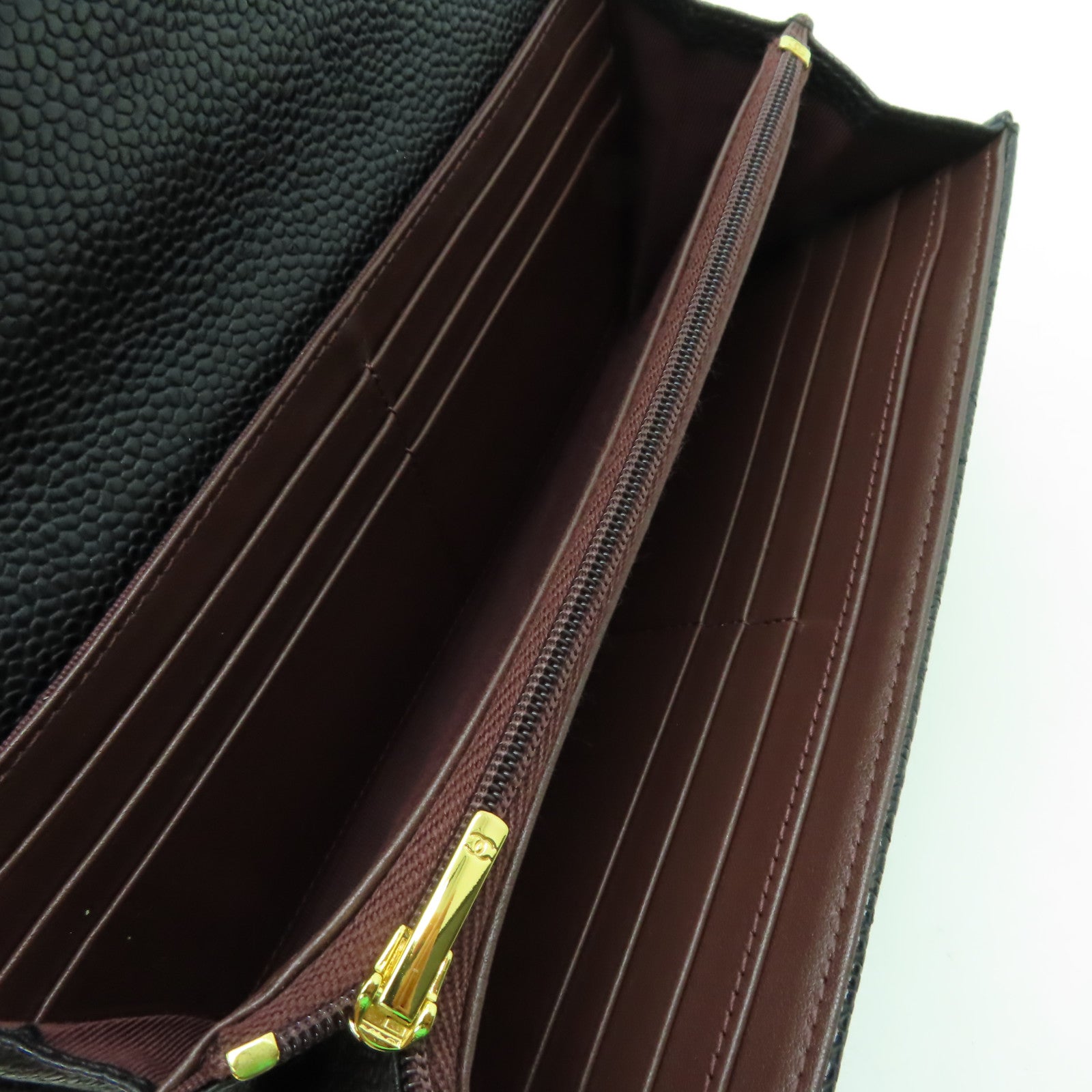 CHANEL Caviar皮革Long Wallet金扣長錢包黑色