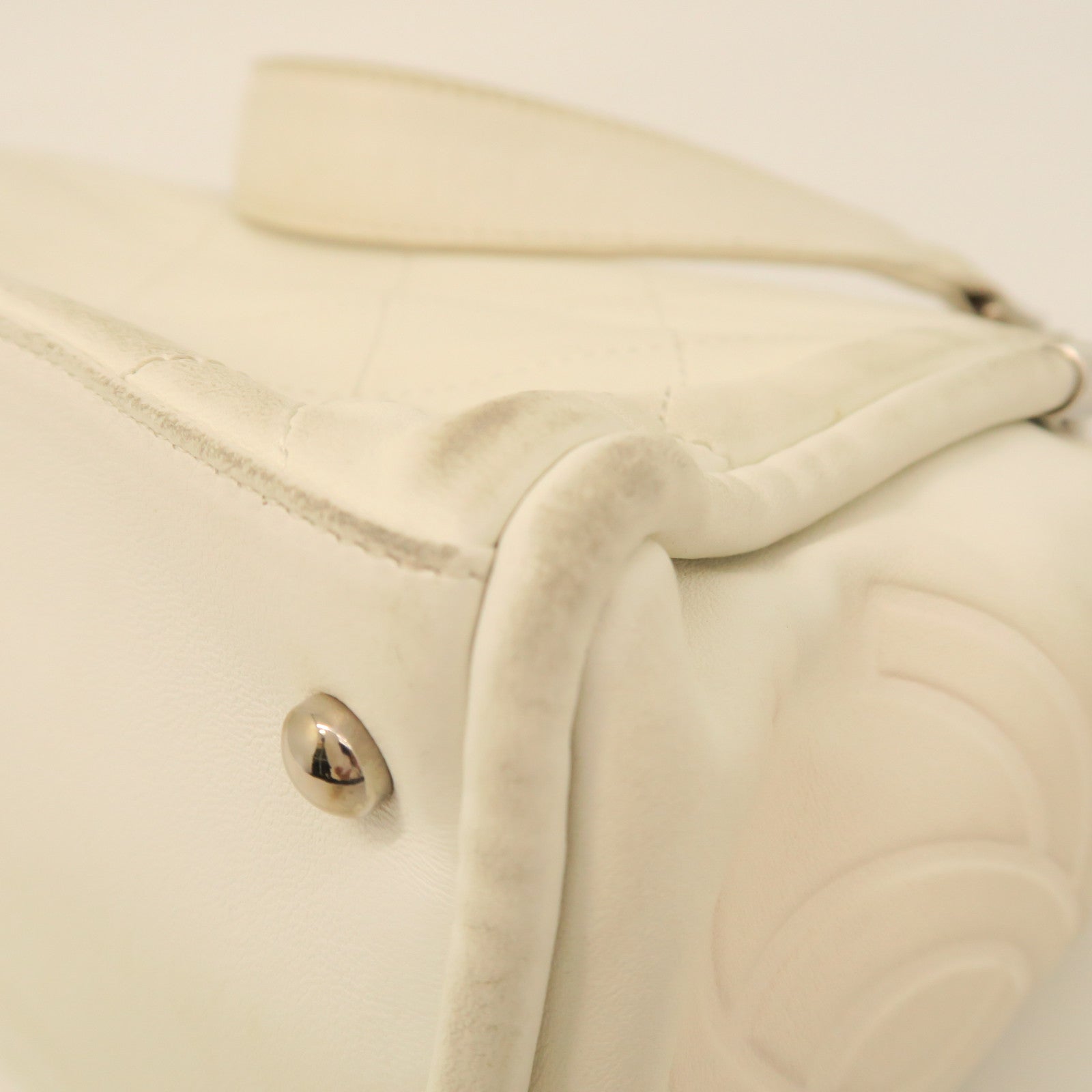 CHANEL cowhide leather Hand Bag silver buckle hand bag white
