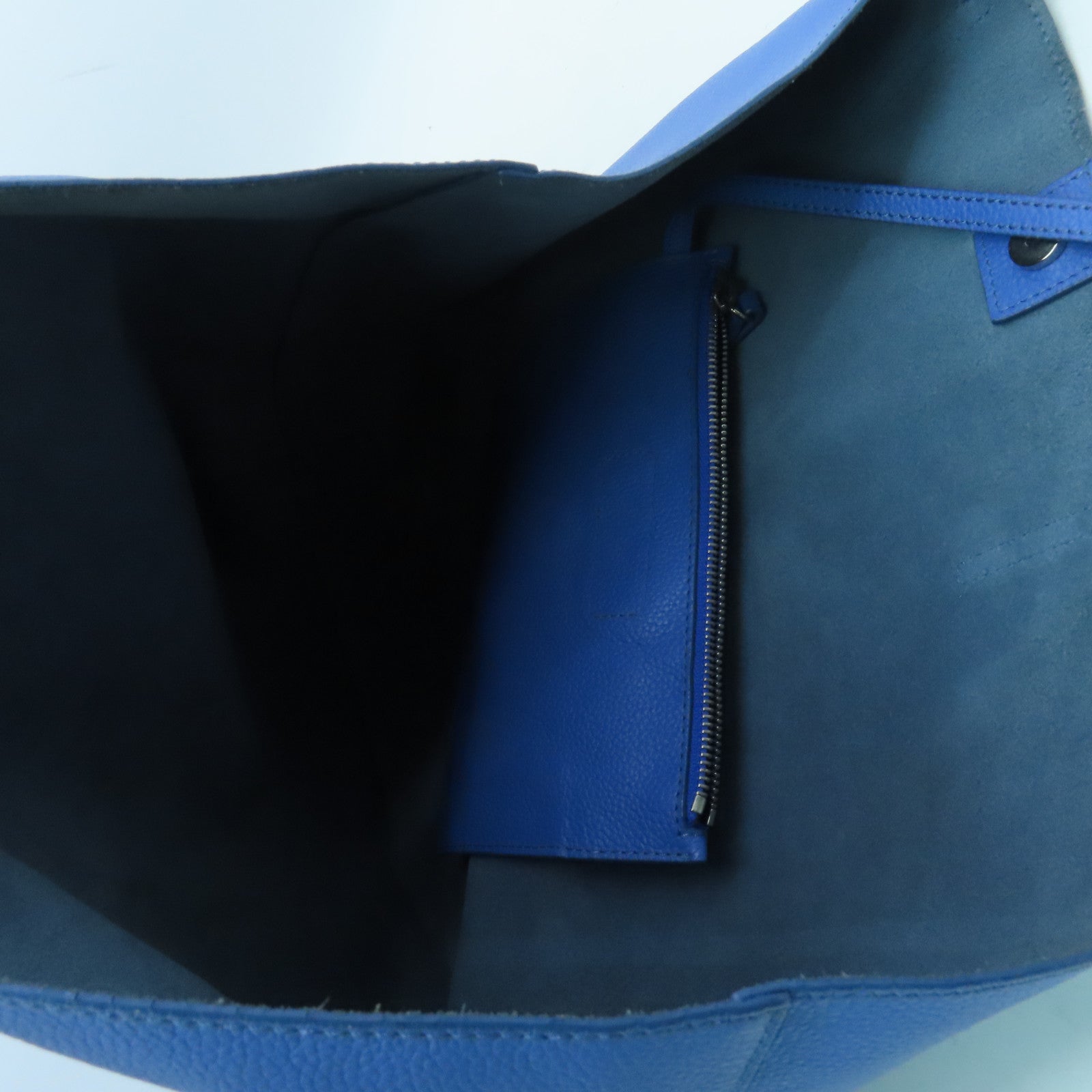 SELECTION Cowhide Leather Shoulder Bag Silver Buckle Blue
