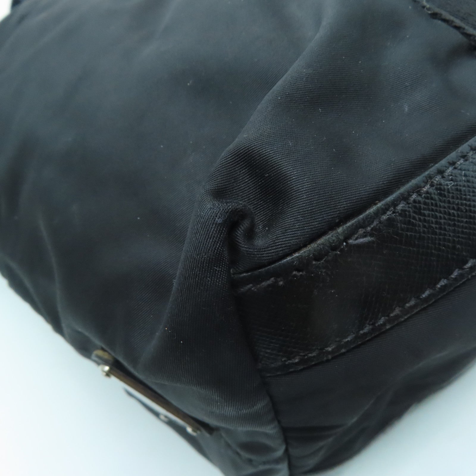 PRADA Nylon Tote Bag Silver Buckle Hand Bag Black