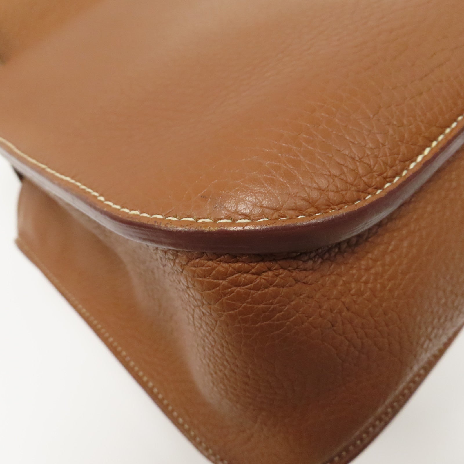 HERMES Clemence皮革Halzan 31銀扣手挽肩背兩用袋經典駝色