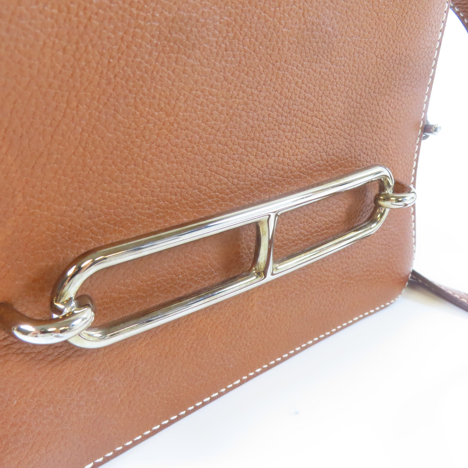 HERMES Evercolor皮革Mini Roulis銀扣肩背袋金色/經典駝色