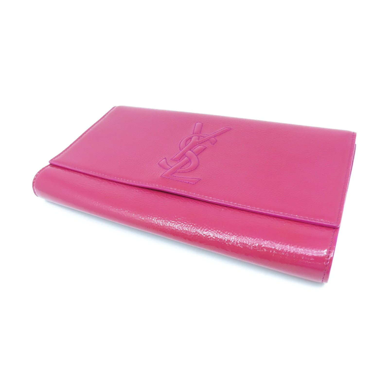 YVES SAINT LAURENT 漆皮皮革Clutch金扣手拿包粉紅色