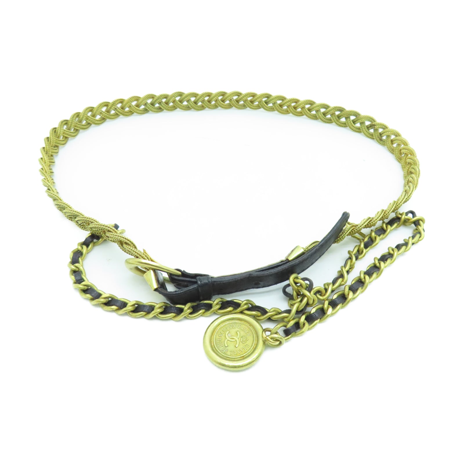 CHANEL 牛皮皮革Vintage Belt金扣皮革黑色