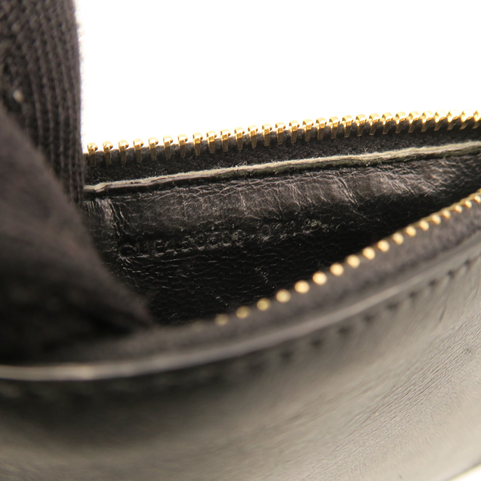 SAINT LAURENT Calf Leather Card Case Gold Buckle Black