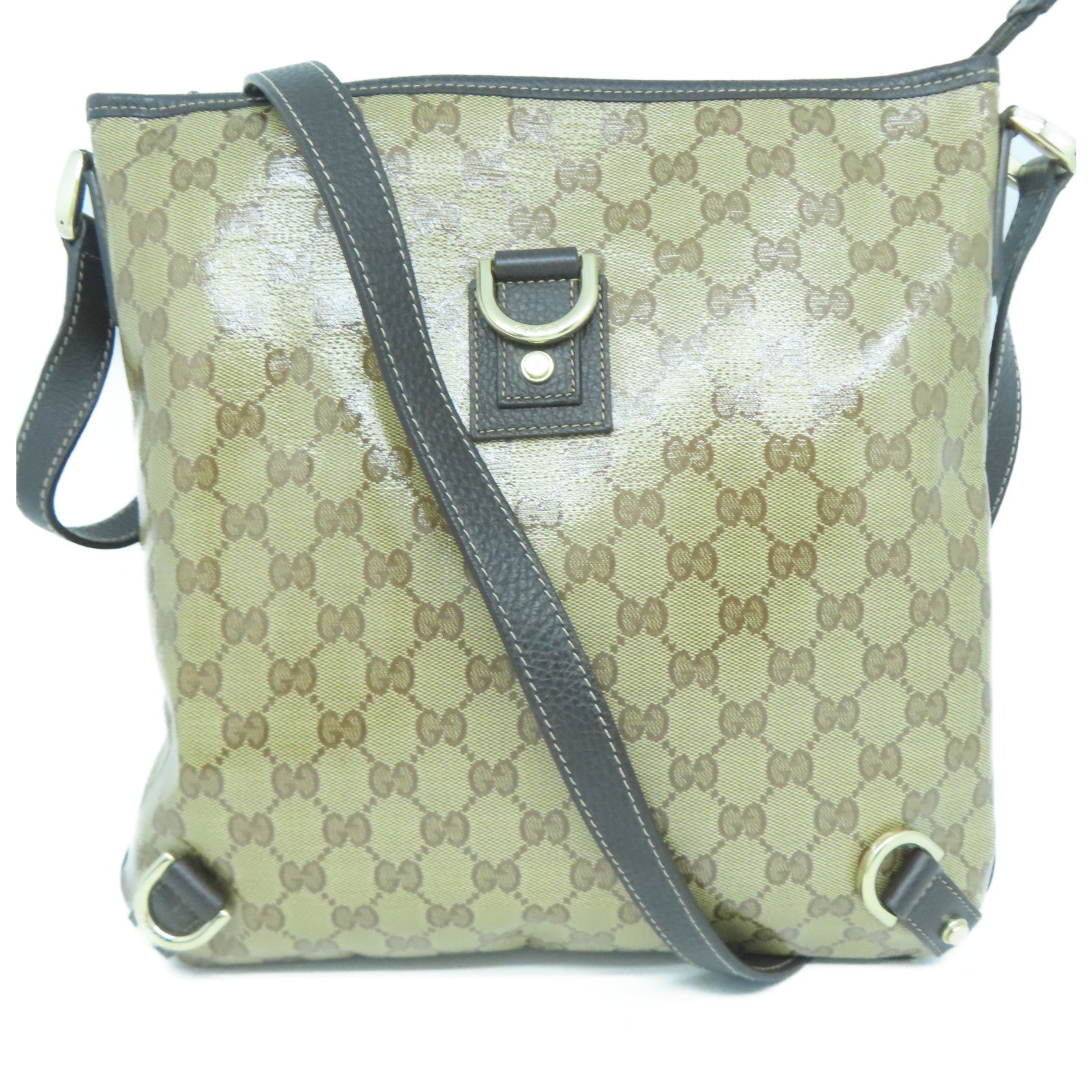 GUCCI 塗層帆布/牛皮皮革Shoulder Bag銀扣肩背袋啡色