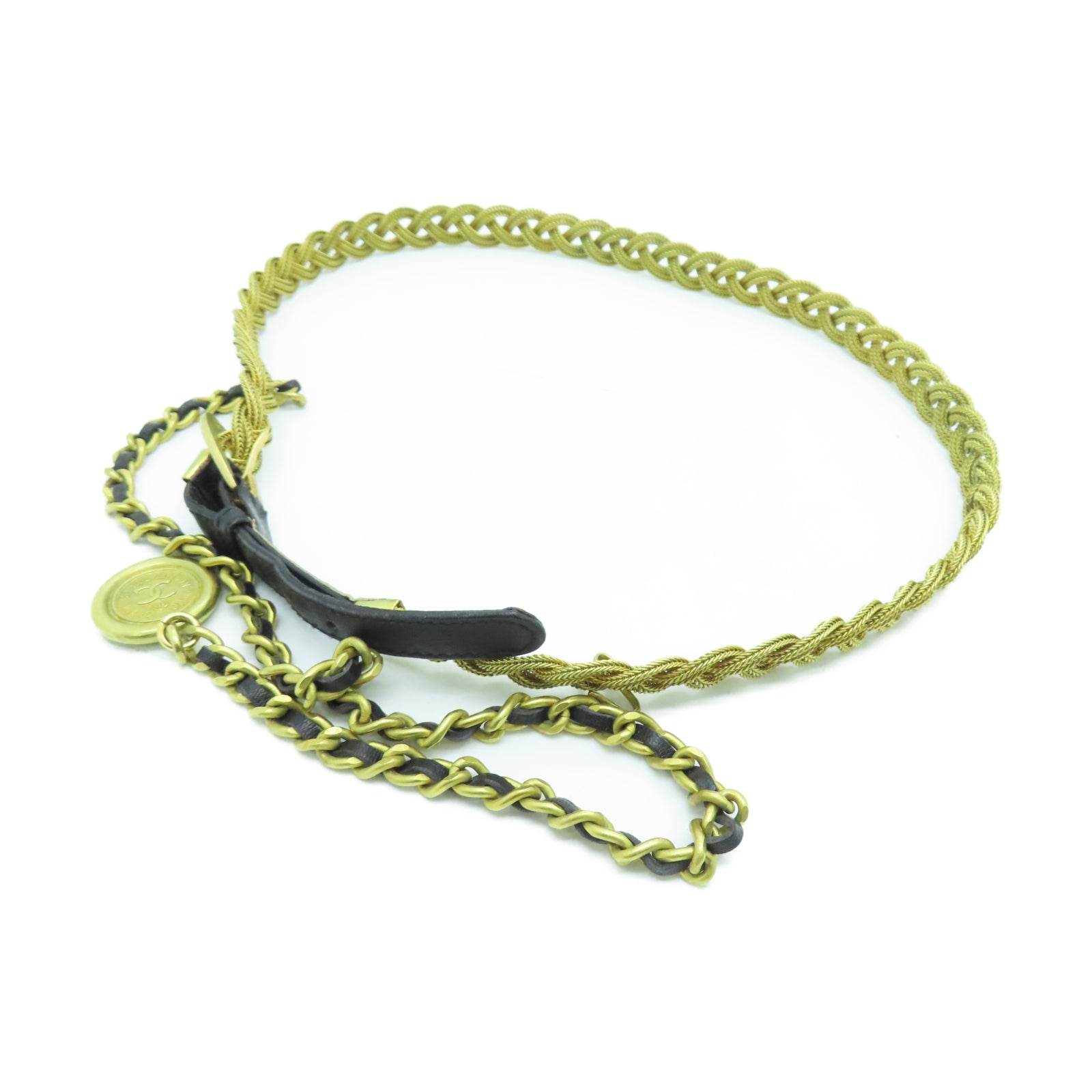 CHANEL 牛皮皮革Vintage Belt金扣皮革黑色