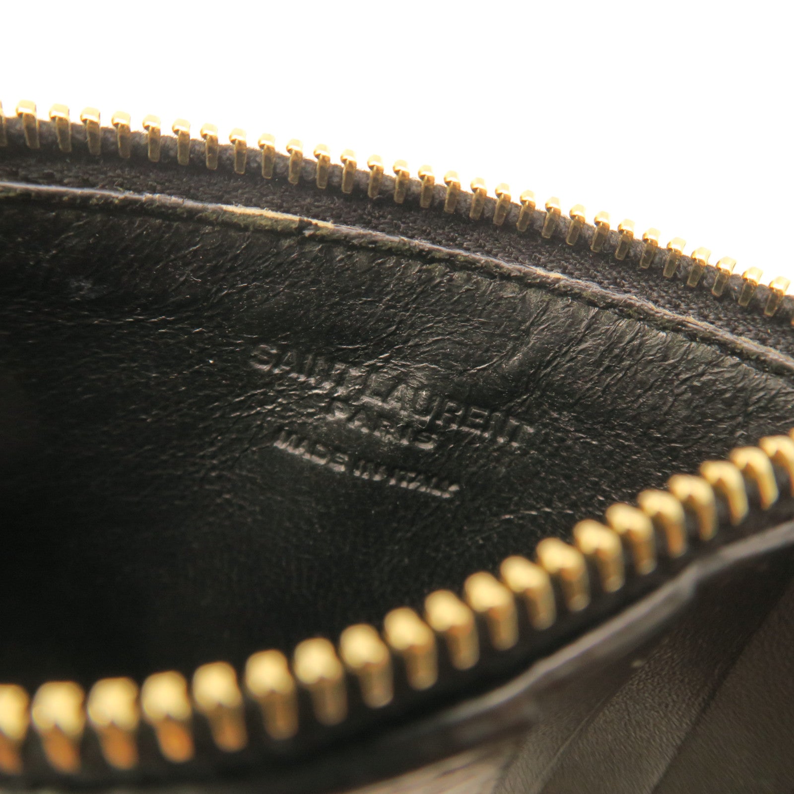 SAINT LAURENT Calf Leather Card Case Gold Buckle Black