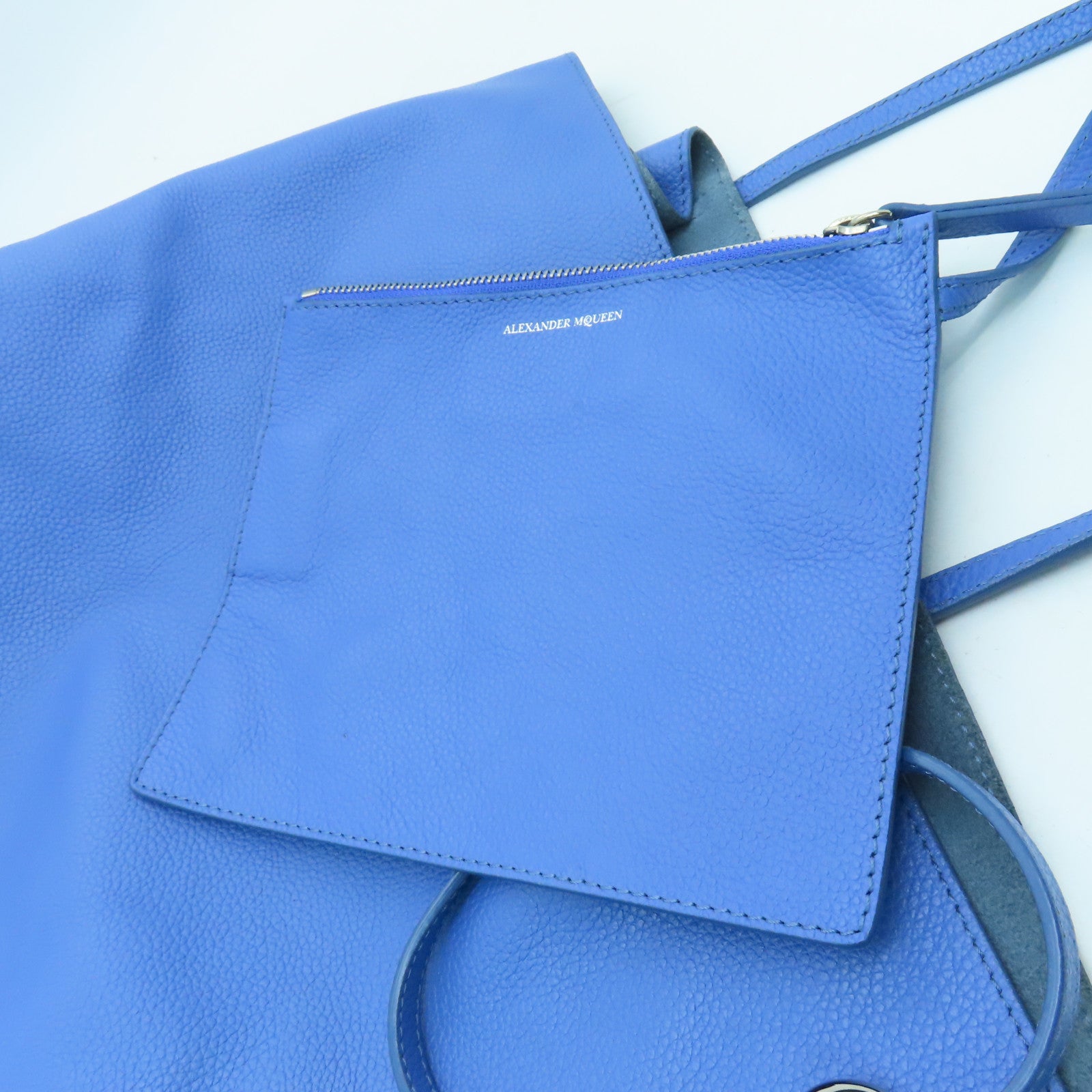 SELECTION Cowhide Leather Shoulder Bag Silver Buckle Blue