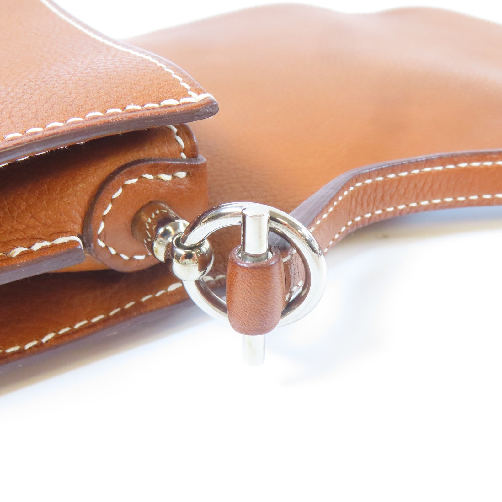 HERMES Evercolor皮革Mini Roulis銀扣肩背袋金色/經典駝色