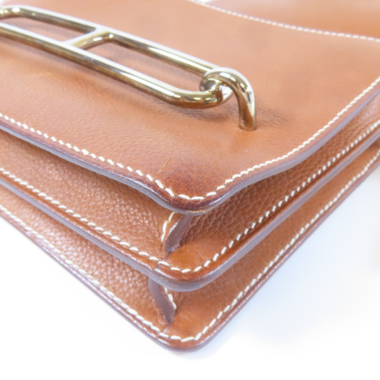 HERMES Evercolor皮革Mini Roulis銀扣肩背袋金色/經典駝色