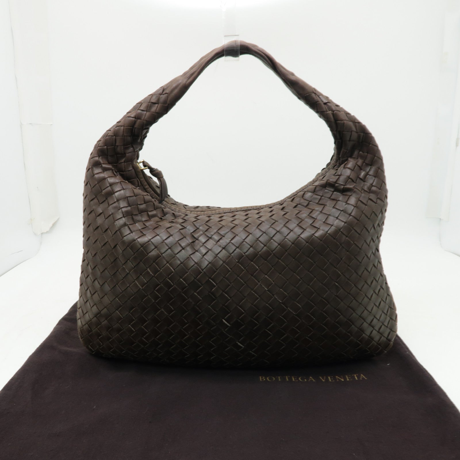 BOTTEGA VENETA 織紋皮革Shoulder Bag金扣肩背袋啡色