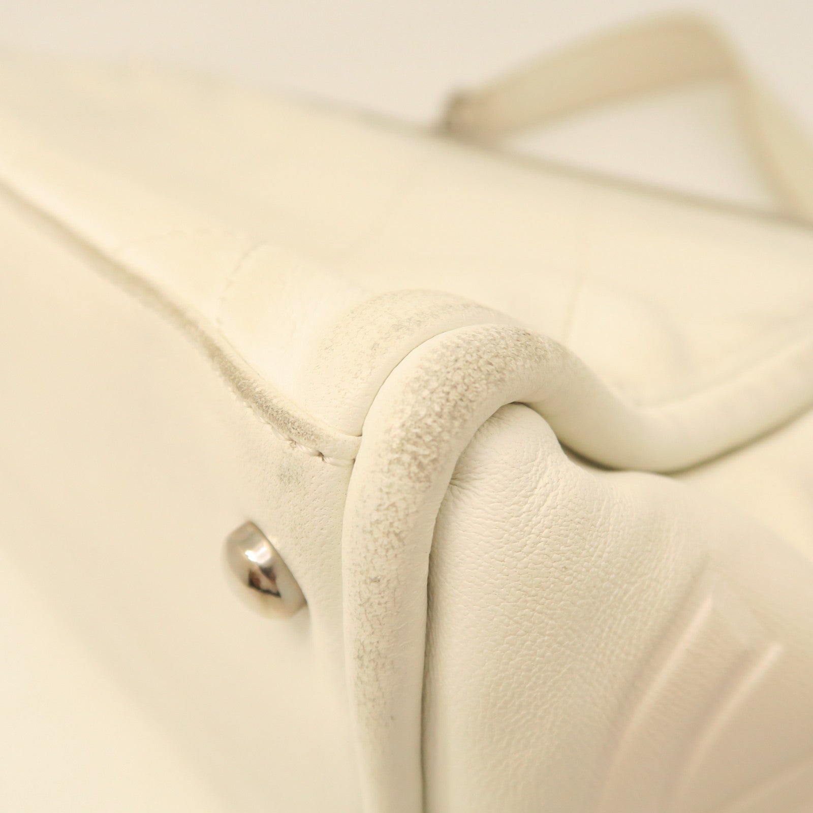 CHANEL cowhide leather Hand Bag silver buckle hand bag white