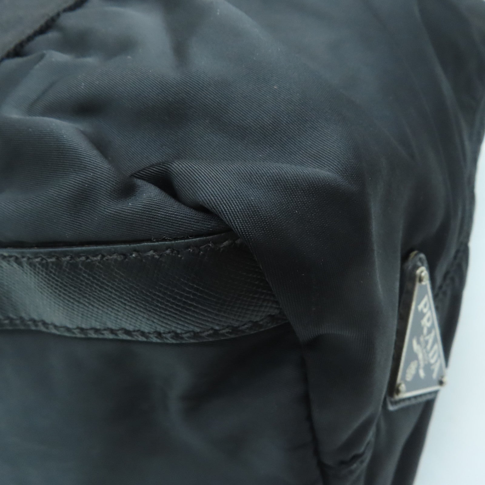 PRADA Nylon Tote Bag Silver Buckle Hand Bag Black